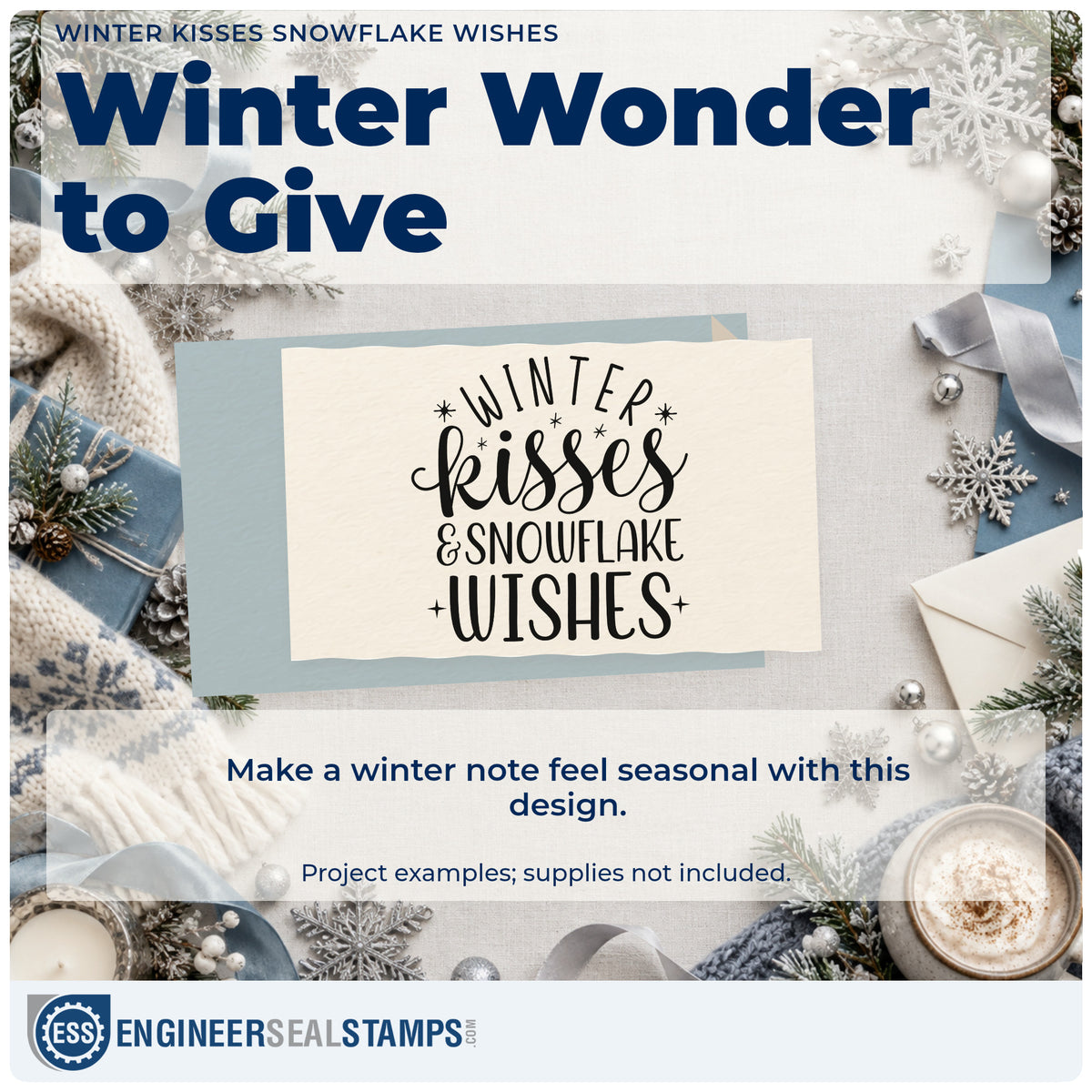 A finished handmade project stamped with the Winter Kisses Snowflake Wishes Pre-Inked Stamp – PSI, ideal for courtship album page.
