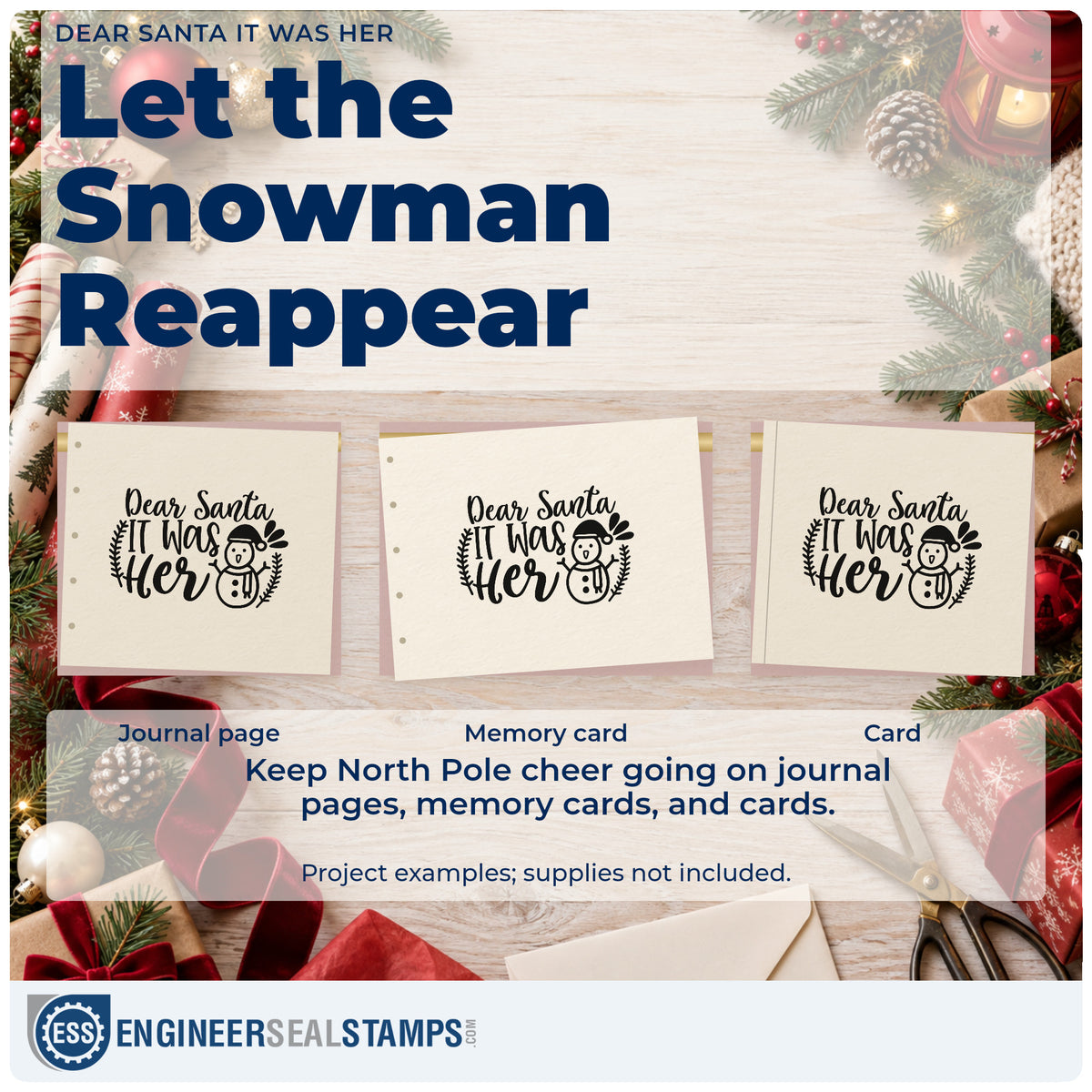 Three project examples made with the PSI Pre-Inked Dear Santa It Was Her Stamp, including chore board sheet.