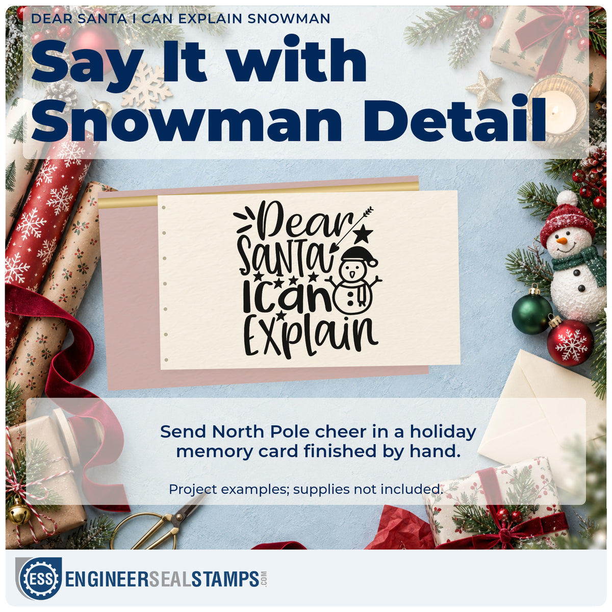 A finished handmade project stamped with the Snowman And Heart Arrow Dear Santa Wood Handle Stamp, ideal for sweet sorry album.