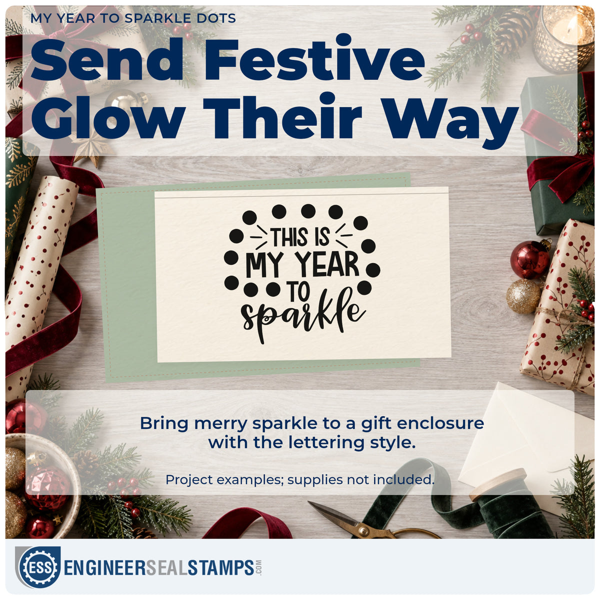 A finished handmade project stamped with the Premium Wooden My Year To Sparkle Dots Frame Accent Stamp – Vintage Pro, ideal for year ahead album.