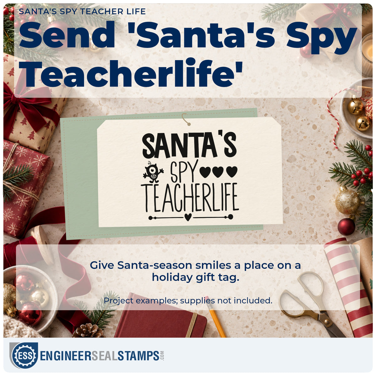 A finished handmade project stamped with the Santa's Spy Teacher Life With Hearts Stamp – Premium Vintage Pro Wooden, ideal for behavior album page.