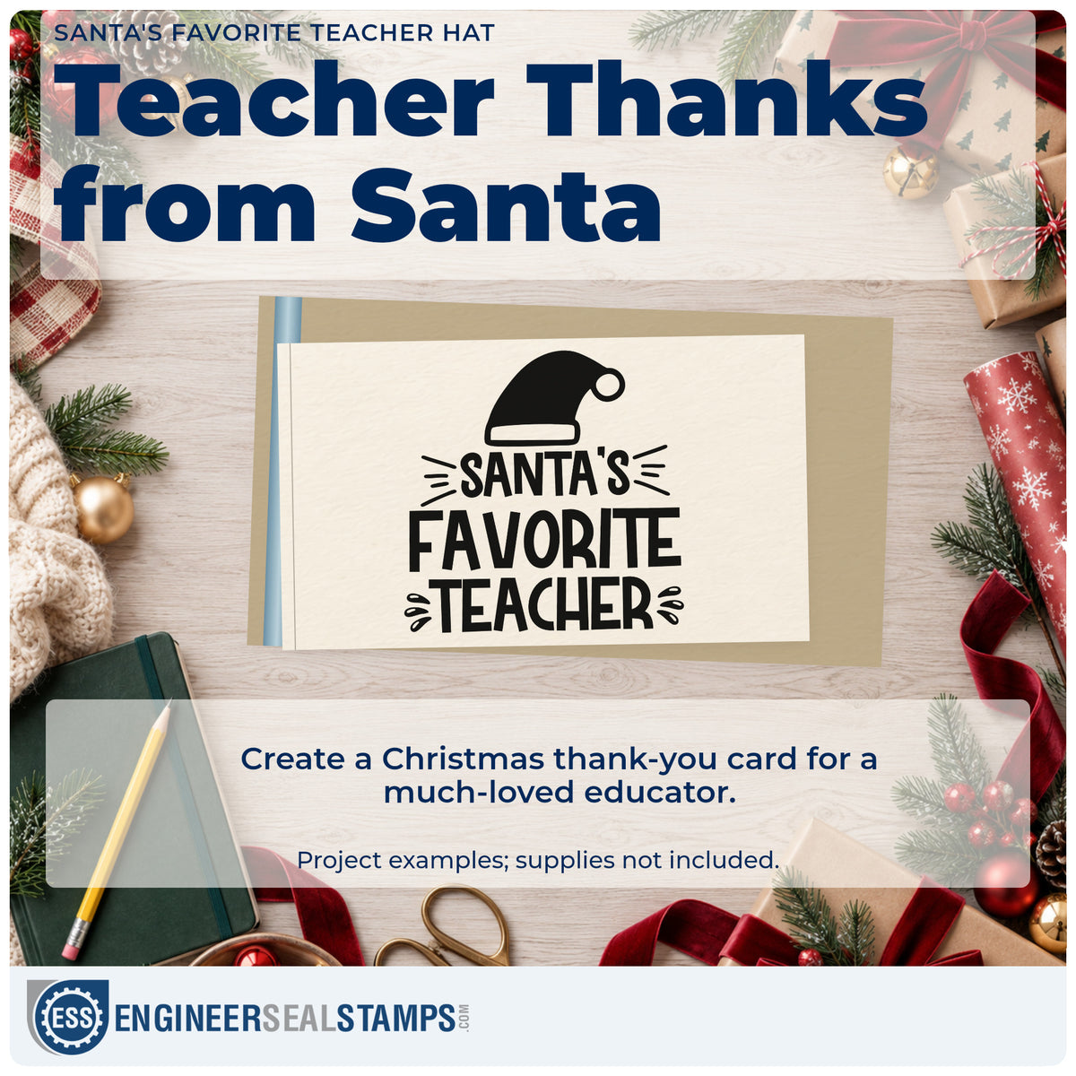 A finished handmade project stamped with the Santa's Favorite Teacher Hat Duo Hand Stamp, ideal for school album page.