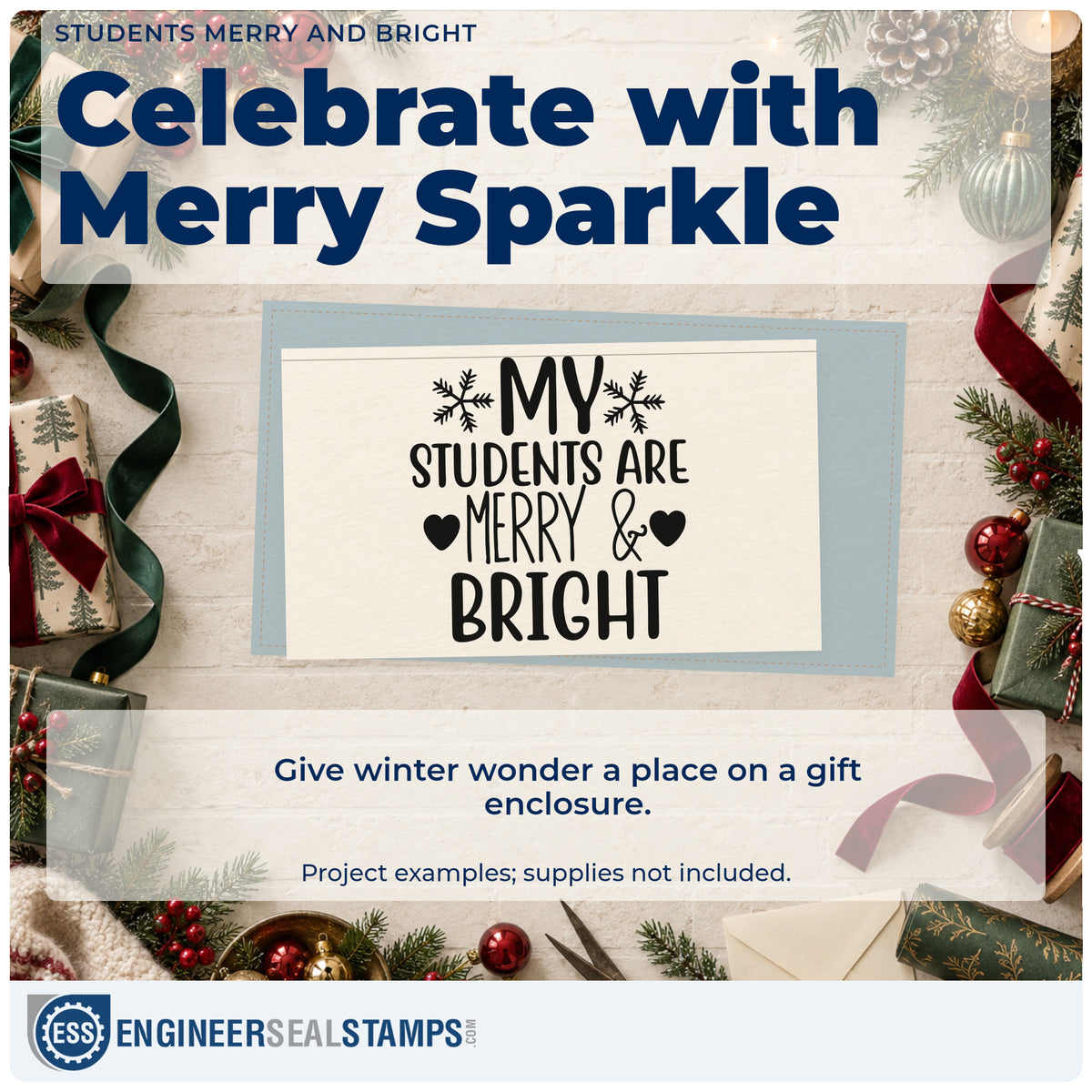 A finished handmade project stamped with the My Students Are Merry & Bright Stamp – Self-Inking, ideal for roster album page.
