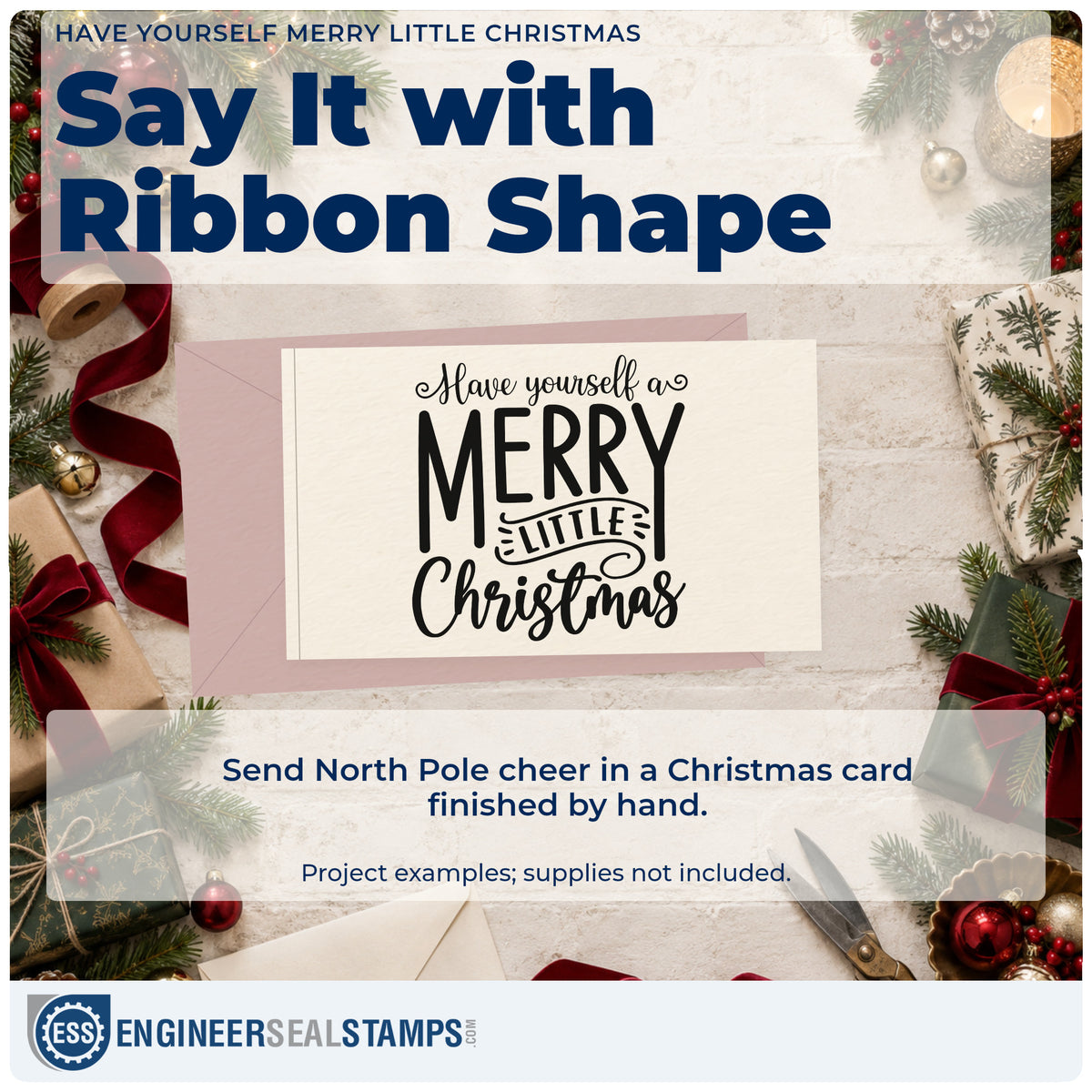 A finished handmade project stamped with the Have Yourself A Merry Little Christmas Banner Accent Self-Inking Stamp, ideal for block cards.