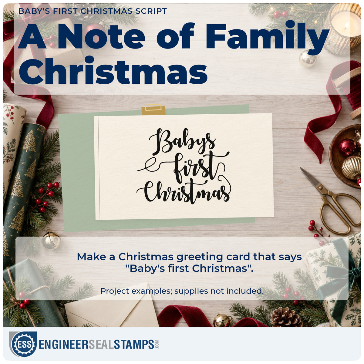 A finished handmade project stamped with the Baby's First Christmas Stamp – PSI Pre-Inked, ideal for arrival album page.