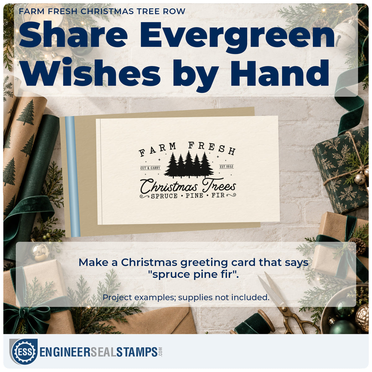 A finished handmade project stamped with the Farm Fresh Christmas Tree Row Pine Motif Self-Inking Stamp, ideal for layout study album.