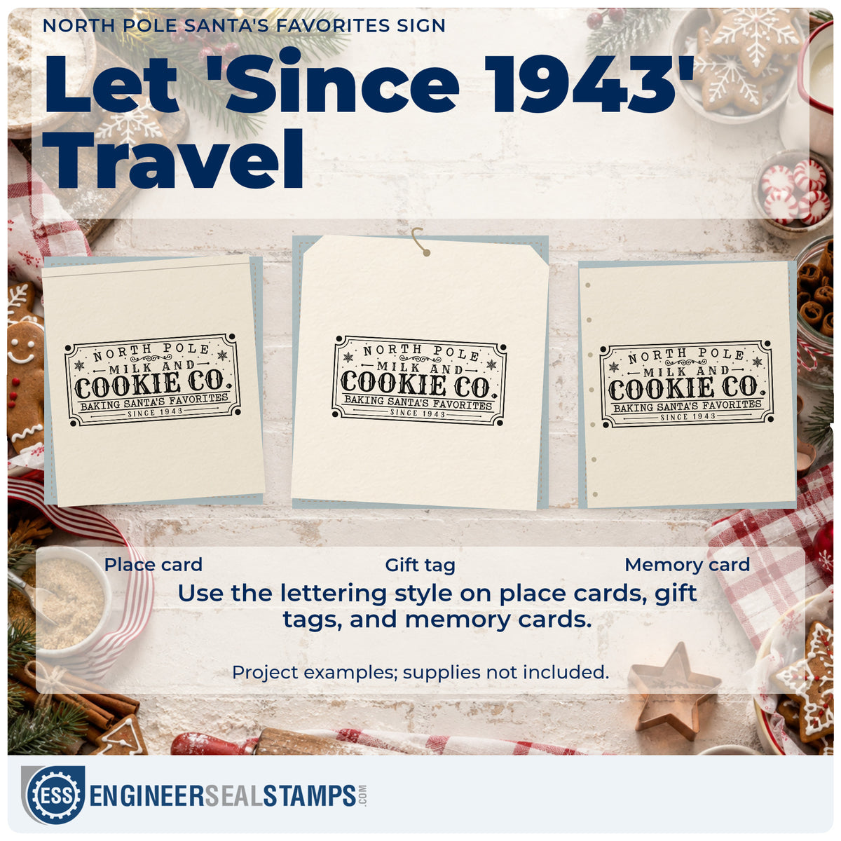 Three project examples made with the North Pole Santa's Favorites Sign Rubber Stamp – Duo Hand, including legacy list sheet.