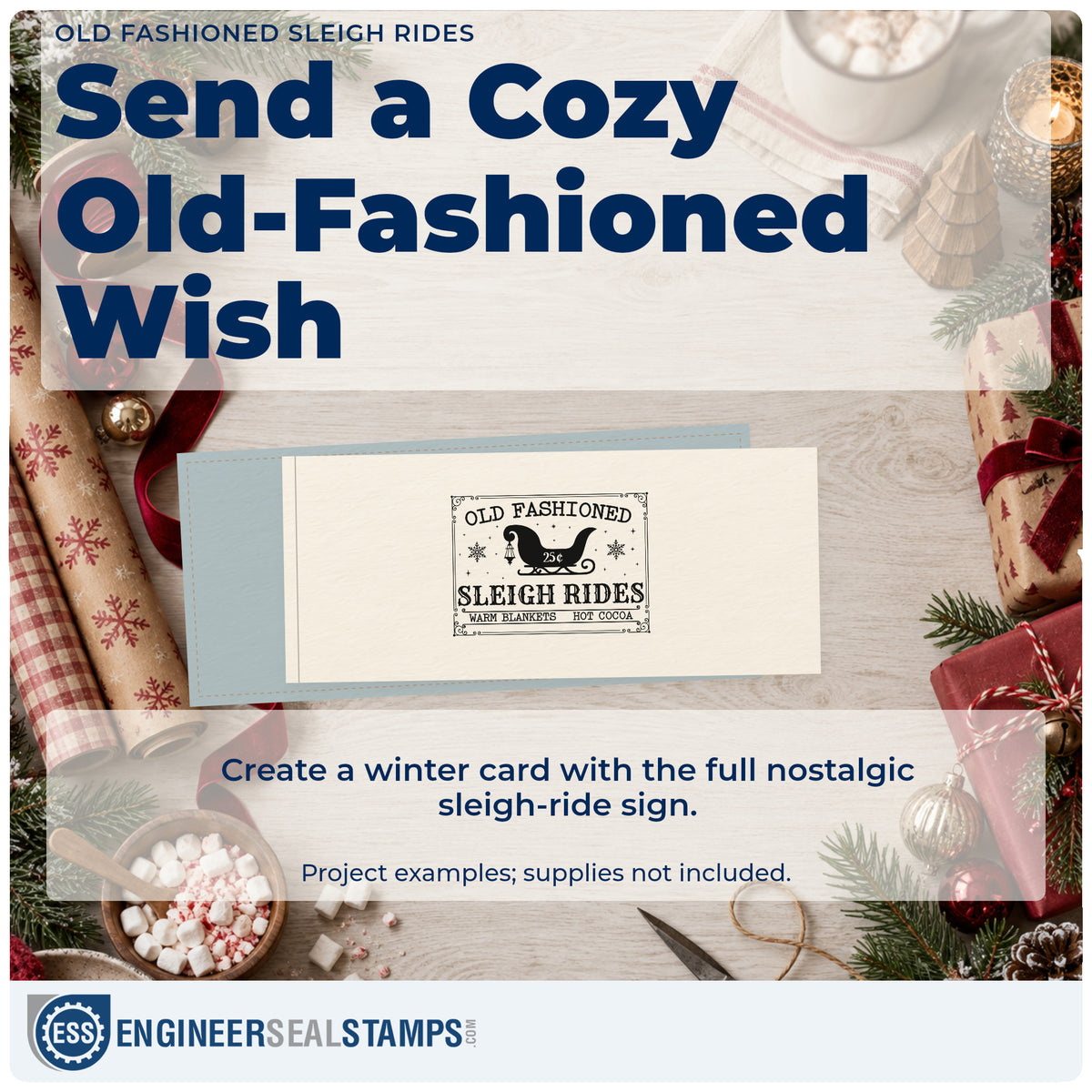 A finished handmade project stamped with the Old Fashioned Sleigh Rides Snowflakes Stamp – PSI Pre-Inked, ideal for service album page.