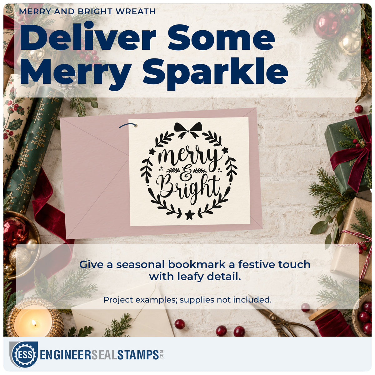 A finished handmade project stamped with the Merry & Bright Leaf Wreath Compact Pre-Inked Stamp – Slim, ideal for wreath style album.
