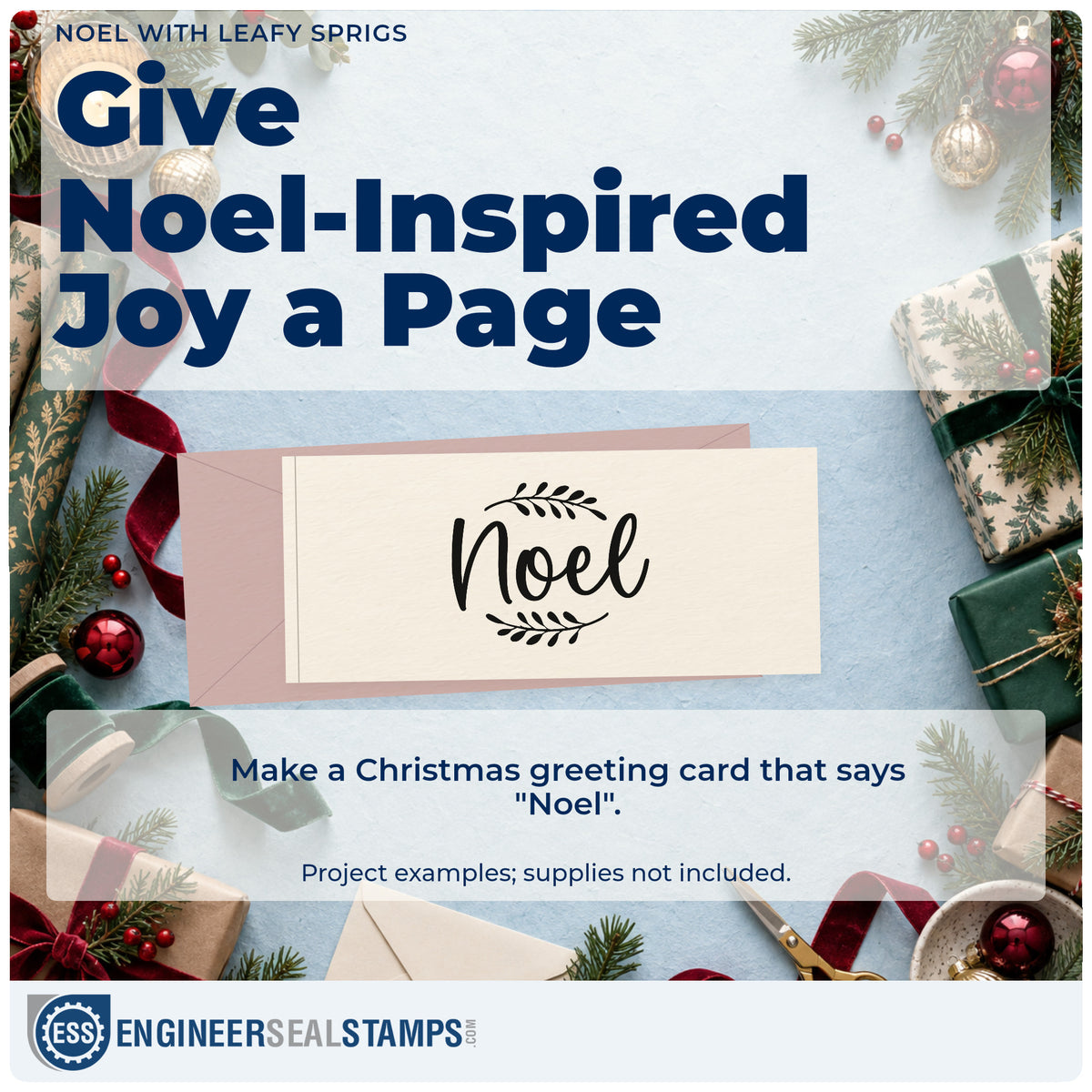 A finished handmade project stamped with the Noel With Leafy Sprigs Script Lettering Rubber Stamp – Duo Hand, ideal for single word album.