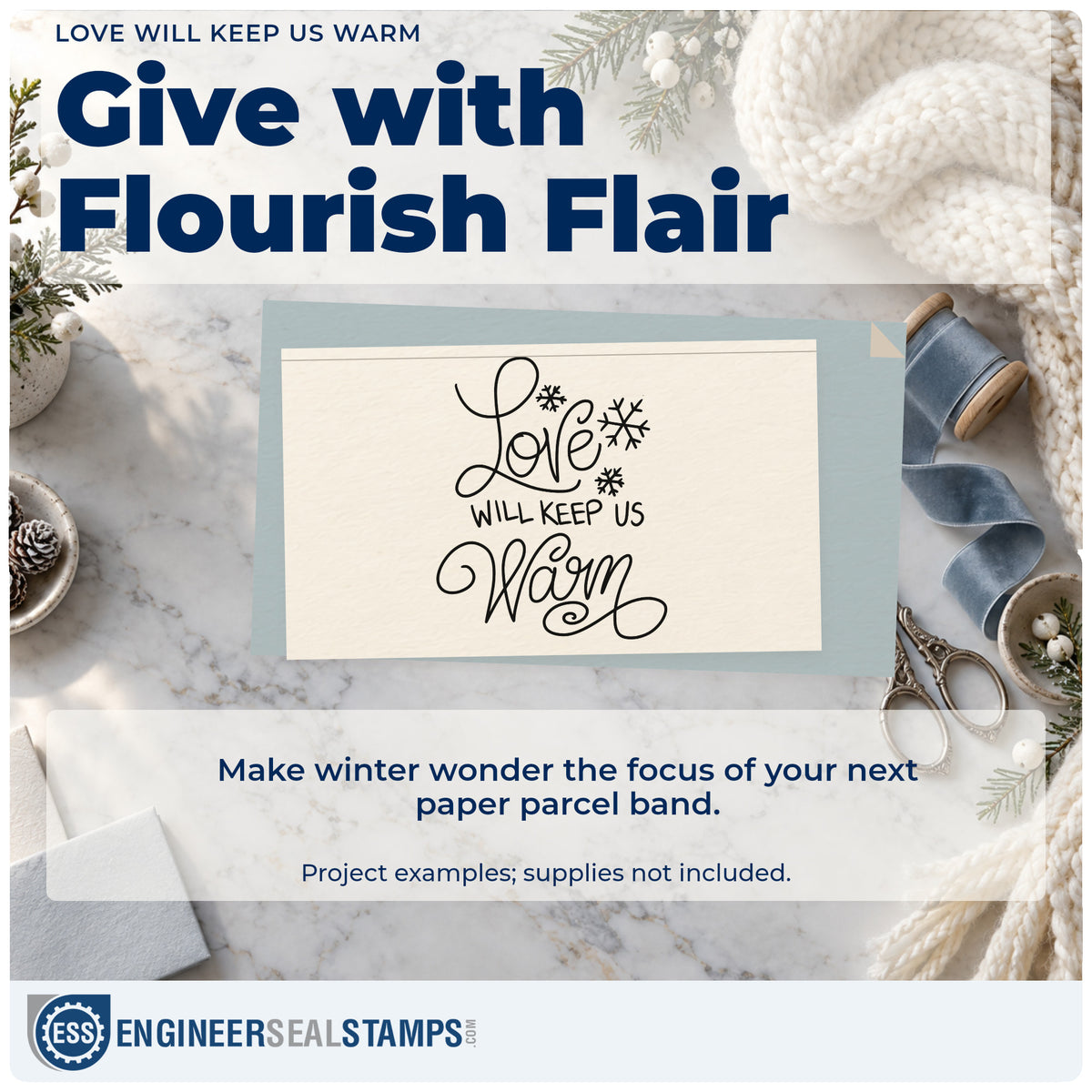 A finished handmade project stamped with the Love Will Keep Us Warm Rubber Stamp – Duo Hand, ideal for together album page.