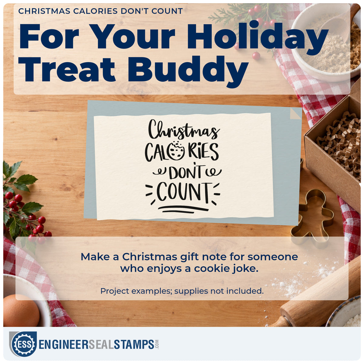 A finished handmade project stamped with the Pre-Inked Christmas Calories Don't Count Cookies Stamp – PSI, ideal for counter album page.