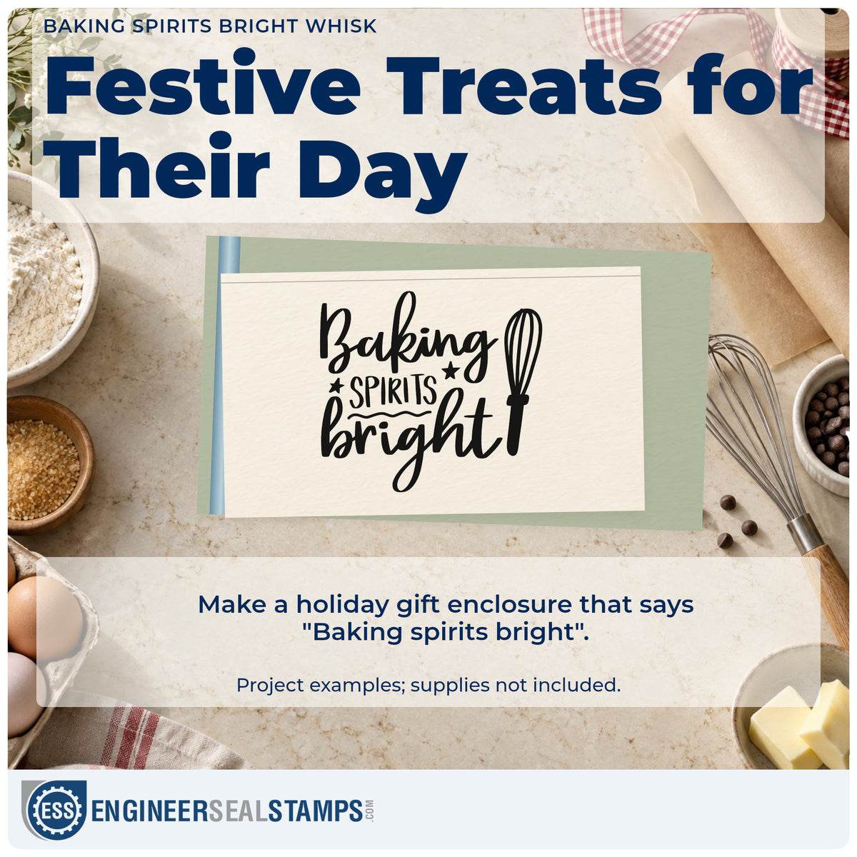 A finished handmade project stamped with the Baking Spirits Bright Whisk Slim Pre-Inked Stamp, ideal for wave cards.