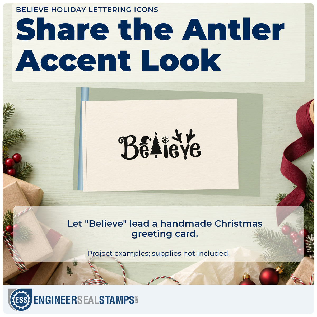 A finished handmade project stamped with the Believe Holiday Lettering Icons Wood-Mounted Rubber Stamp, ideal for lettering album page.