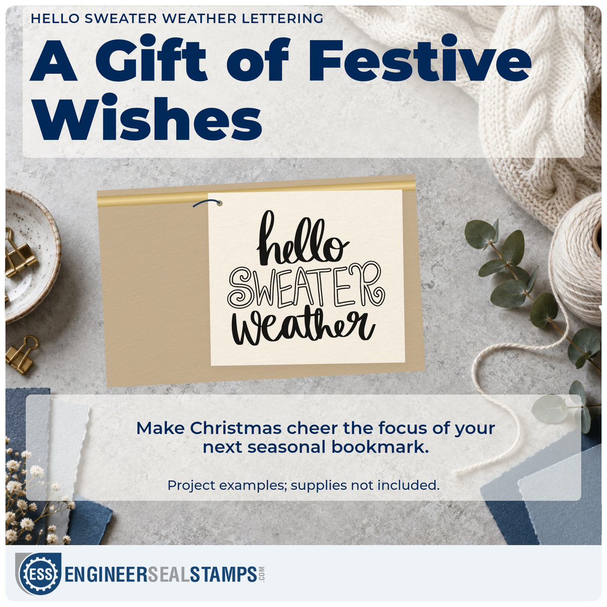 A finished handmade project stamped with the Hello Sweater Weather Stamp – Premium Vintage Pro Wooden, ideal for line study album.