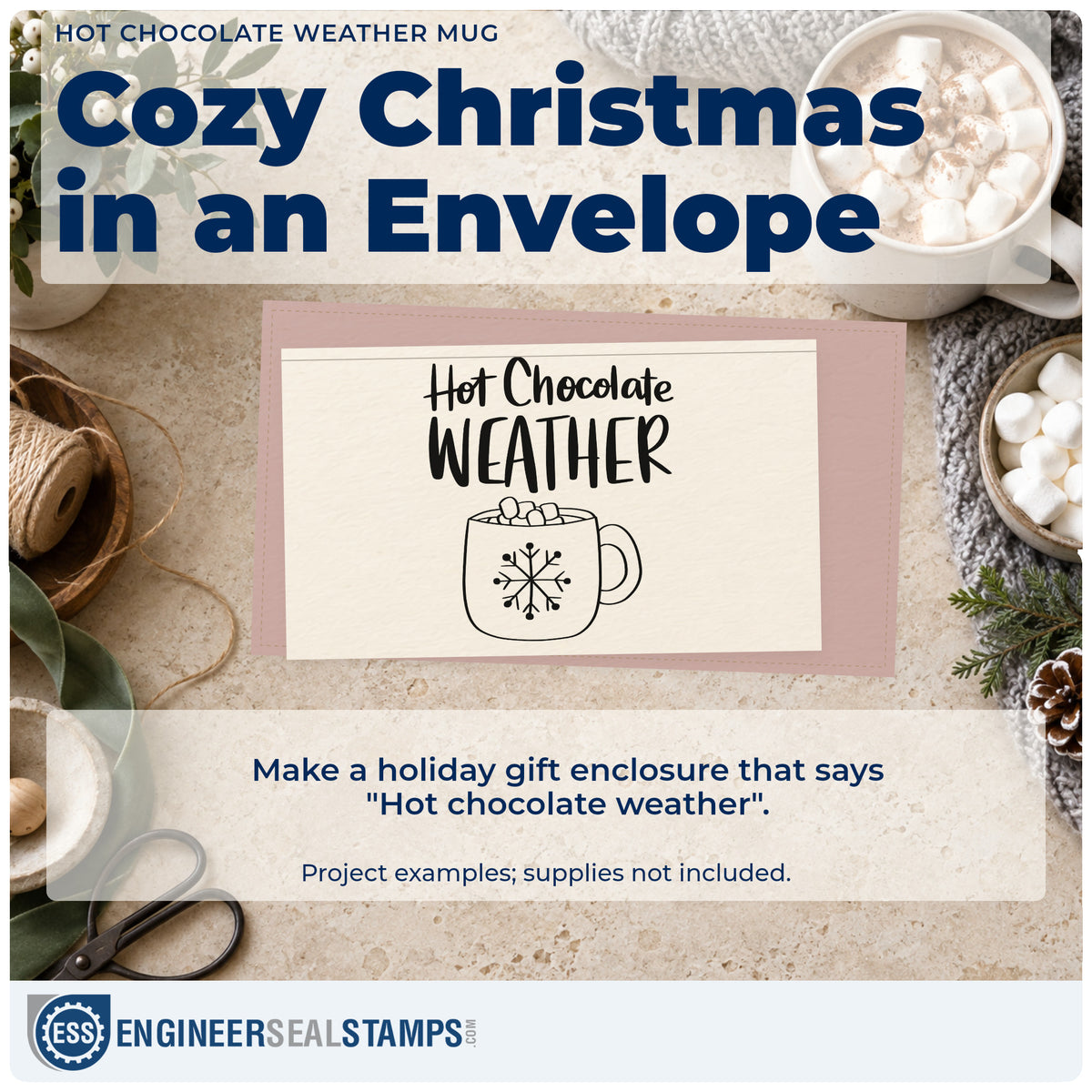 A finished handmade project stamped with the Hot Chocolate Weather Mug Stamp – Self-Inking, ideal for drink album page.
