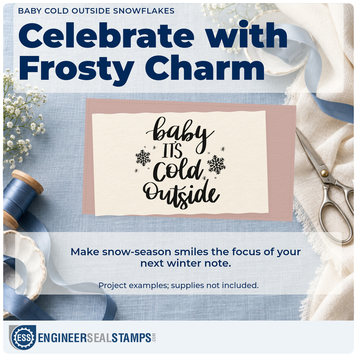 A finished handmade project stamped with the Baby Cold Outside Snowflakes Pre-Inked Stamp – Slim, ideal for weather album page.