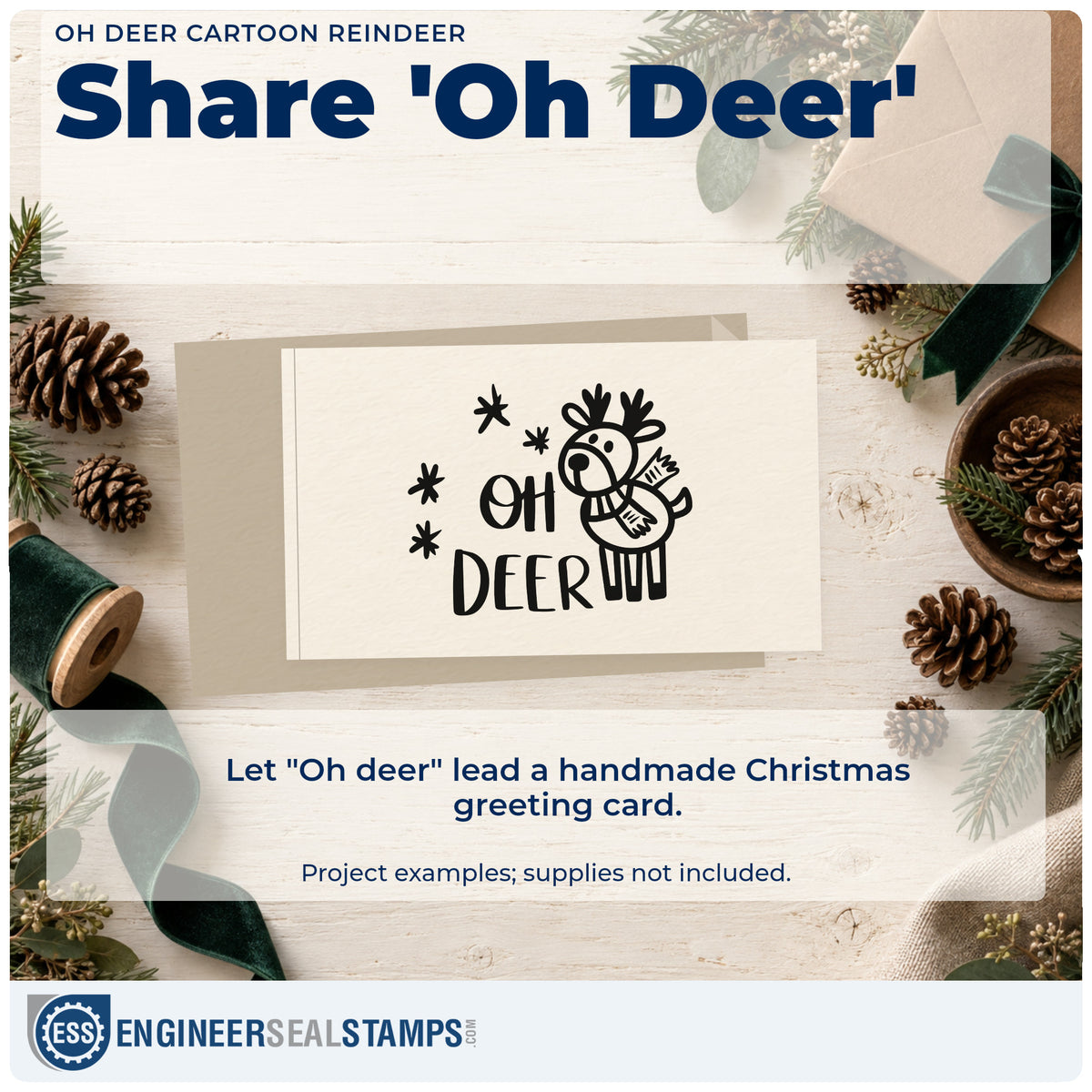 A finished handmade project stamped with the Self-Inking Oh Deer Cartoon Reindeer With Sparkles Stamp, ideal for story album page.