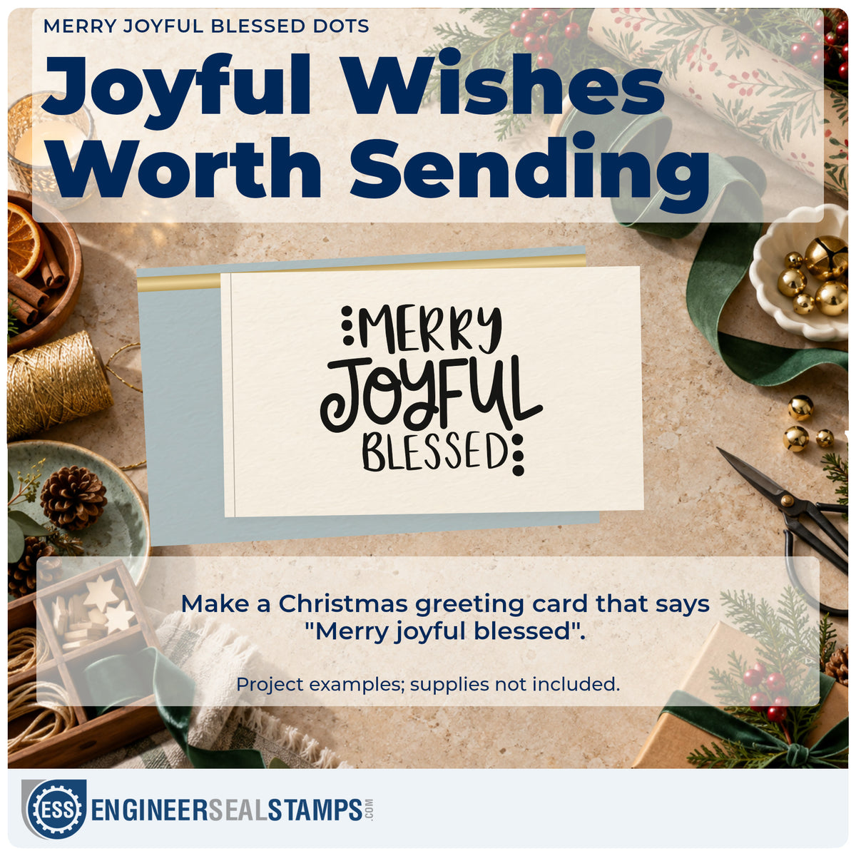 A finished handmade project stamped with the Merry Joyful Blessed Dots Lettering Rubber Stamp – Duo Hand, ideal for edge rule album.