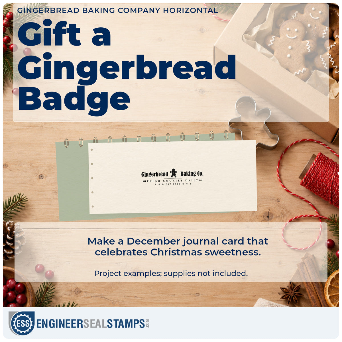 A finished handmade project stamped with the Gingerbread Baking Company Horizontal Lettering Stamp – Duo Hand, ideal for logo study album.