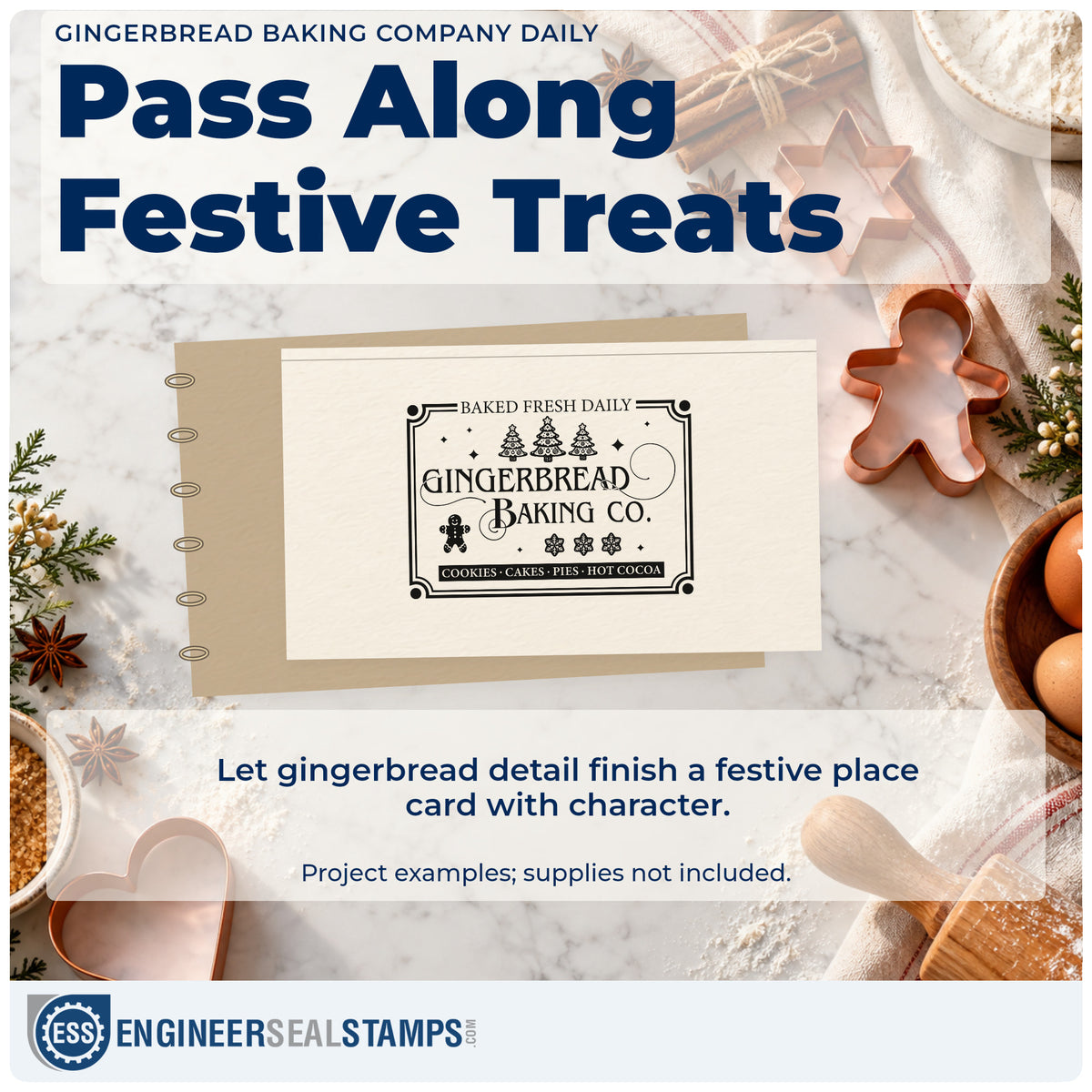 A finished handmade project stamped with the Gingerbread Baking Company Daily Tree Motif Slim Pre-Inked Stamp, ideal for market setup album.