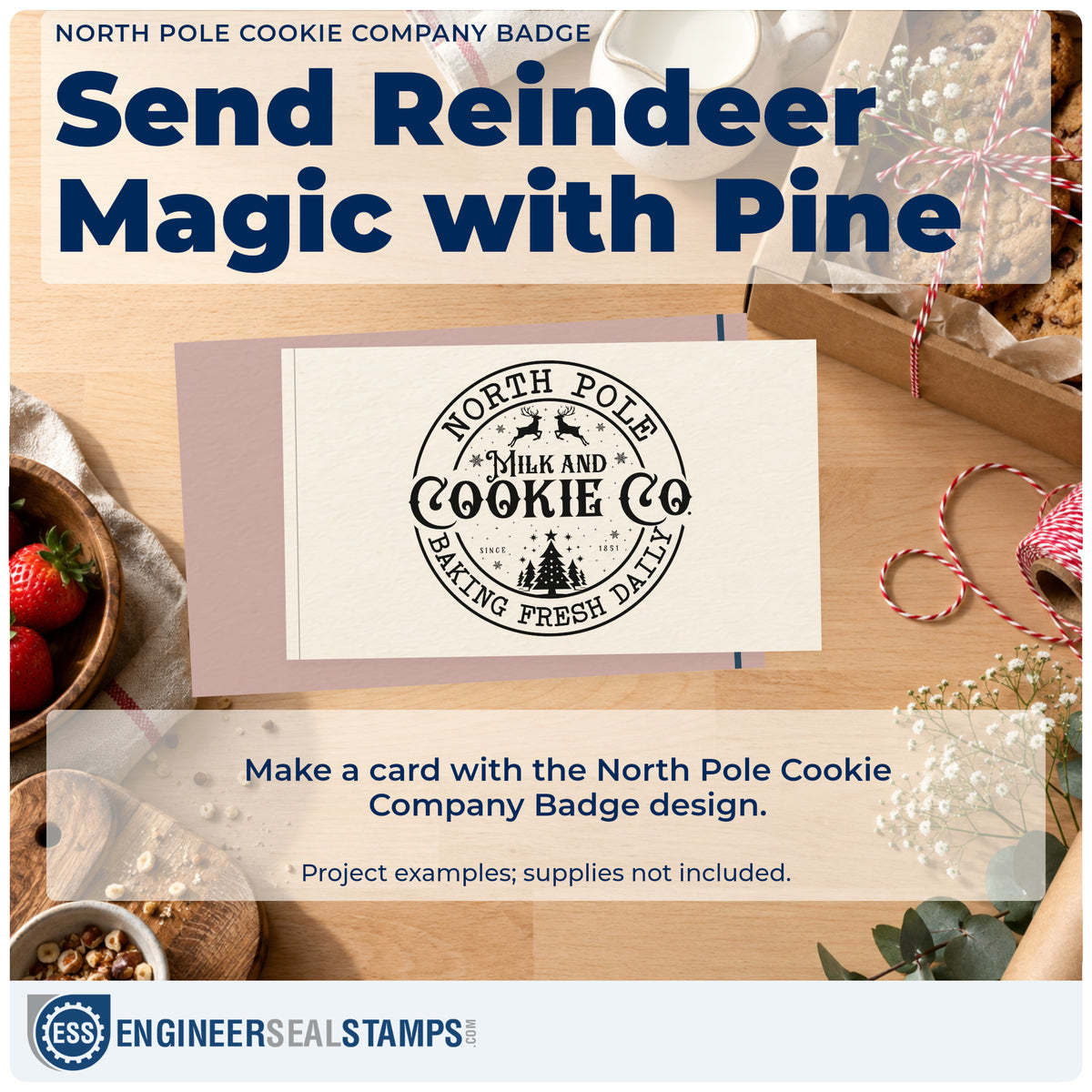 A finished handmade project stamped with the North Pole Cookie Company Emblem Premium Wooden Stamp – Vintage Pro, ideal for route album page.