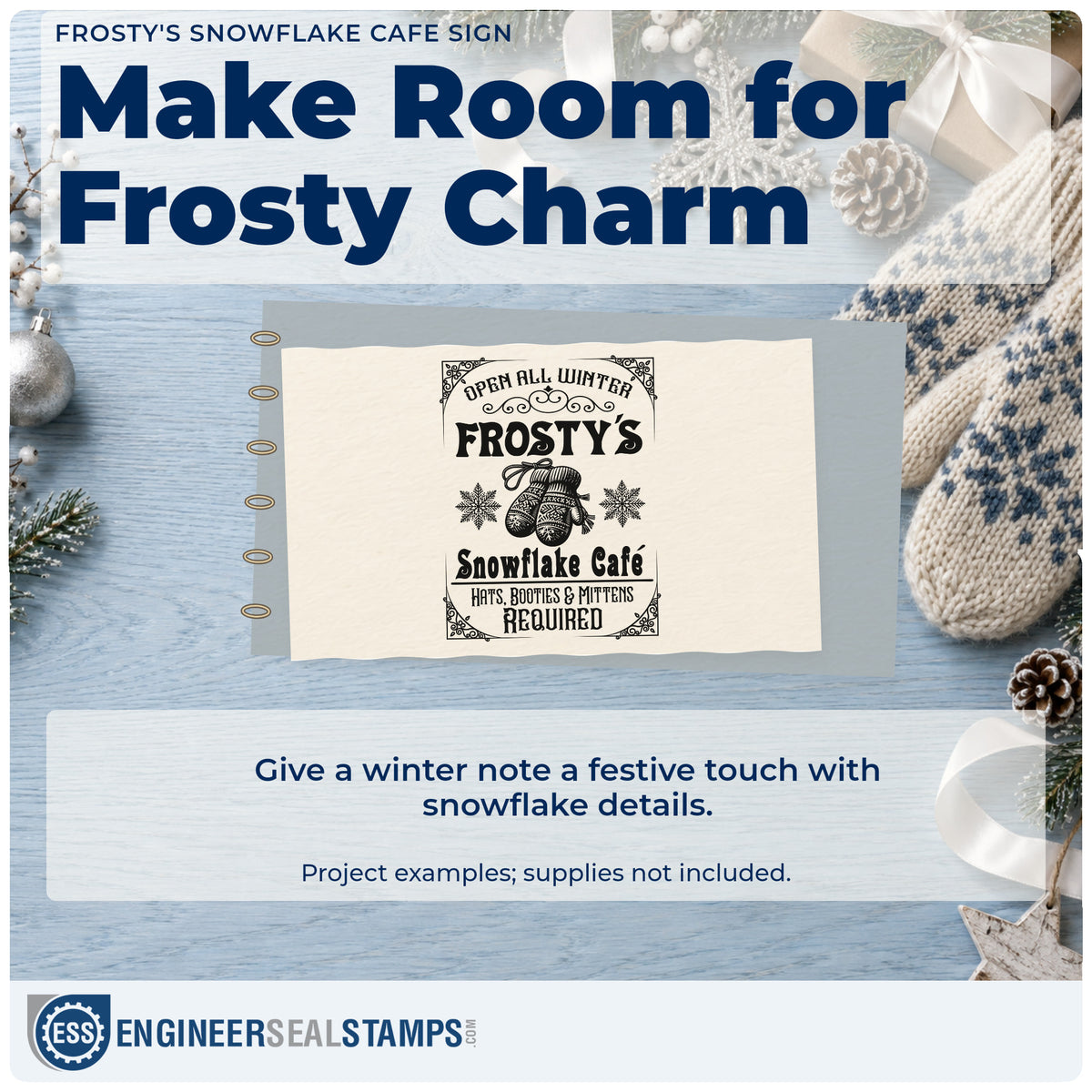 A finished handmade project stamped with the Frosty's Snowflake Cafe Sign Rubber Stamp – Duo Hand, ideal for outfit album page.