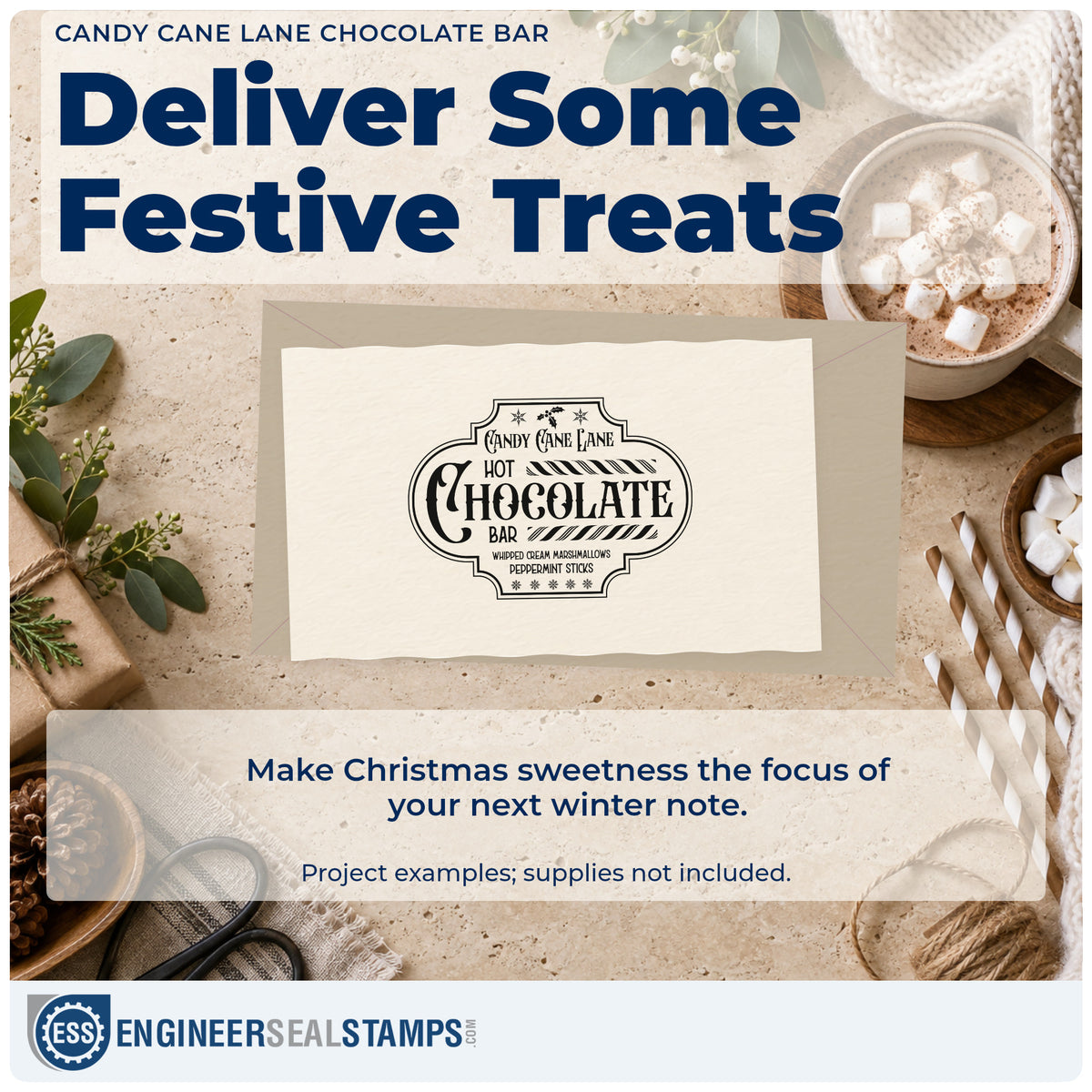 A finished handmade project stamped with the Candy Cane Lane Hot Chocolate Bar Pre-Inked Stamp – Slim, ideal for bar setup album.