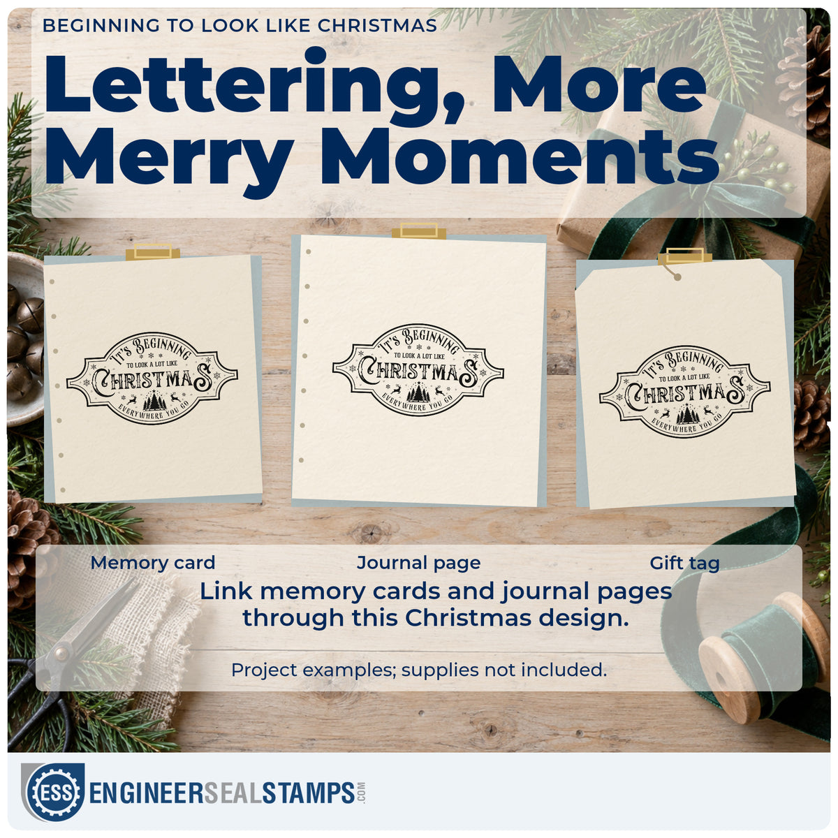 Three project examples made with the Duo Hand Beginning To Look Like Christmas Tree Motif Rubber Stamp, including setup order sheet.