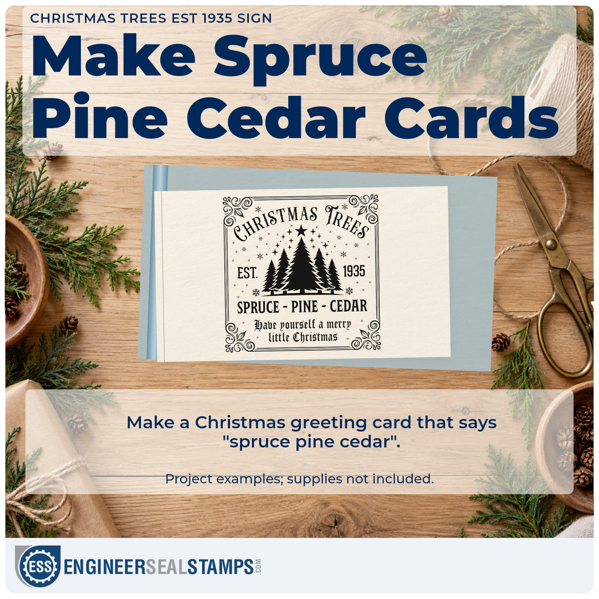 A finished handmade project stamped with the Christmas Trees Est 1935 Sign Hand Stamp – Duo, ideal for lot history album.