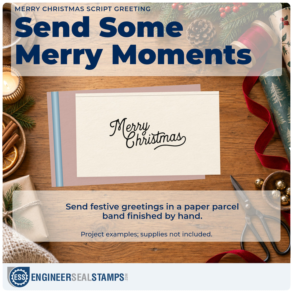 A finished handmade project stamped with the Connected Christmas Script Greeting Compact Pre-Inked Stamp – Slim, ideal for practice album page.