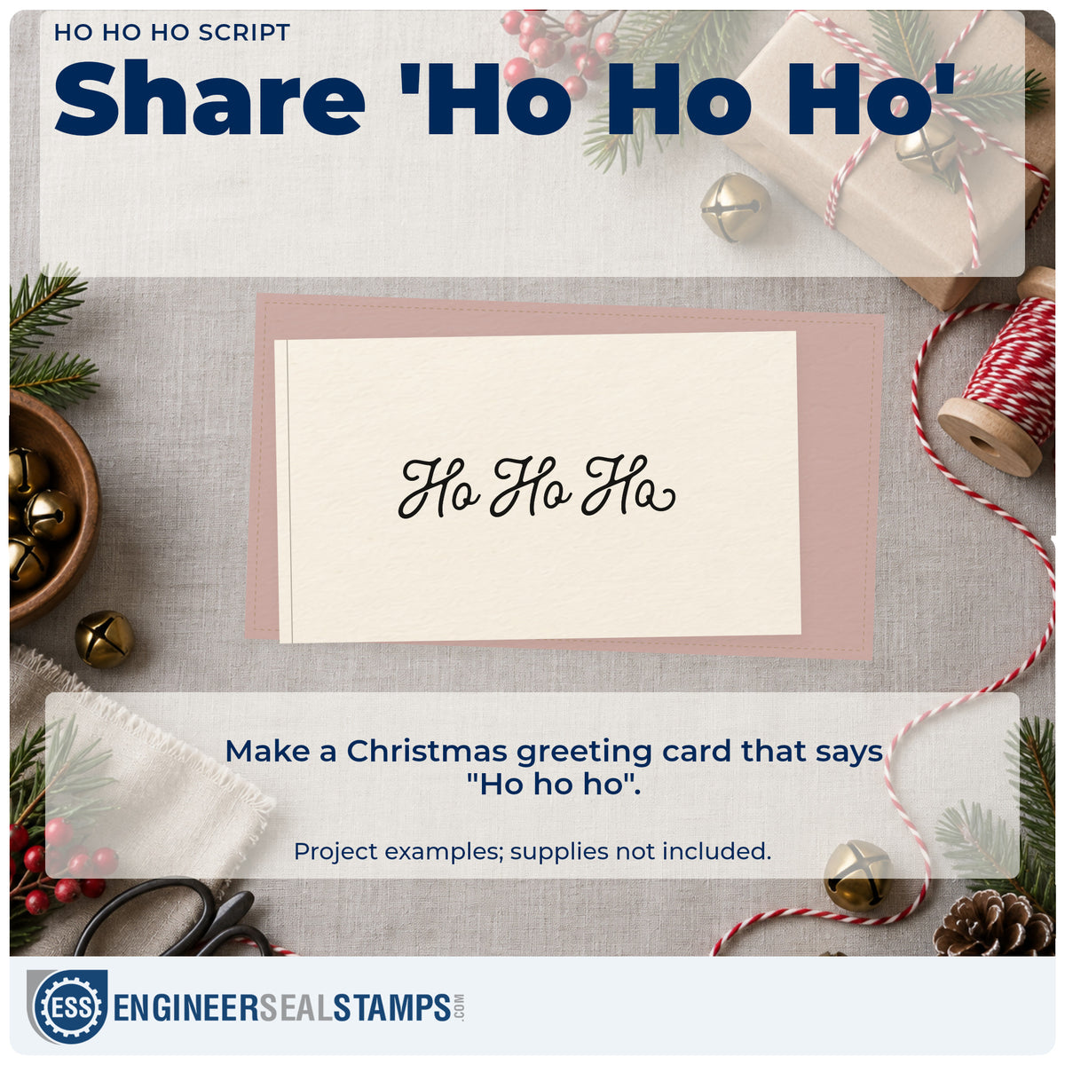 A finished handmade project stamped with the Ho Ho Ho Script Stamp – Self-Inking, ideal for strip album accent.