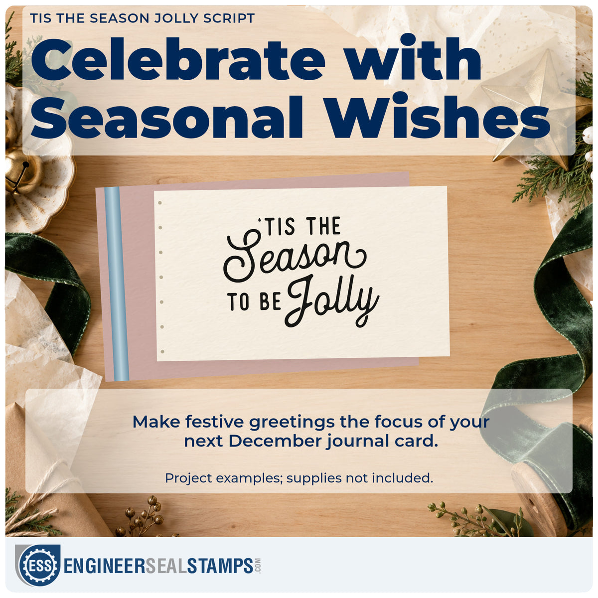 A finished handmade project stamped with the Tis The Season Jolly Script Lettering Self-Inking Craft Stamp, ideal for flow cards.