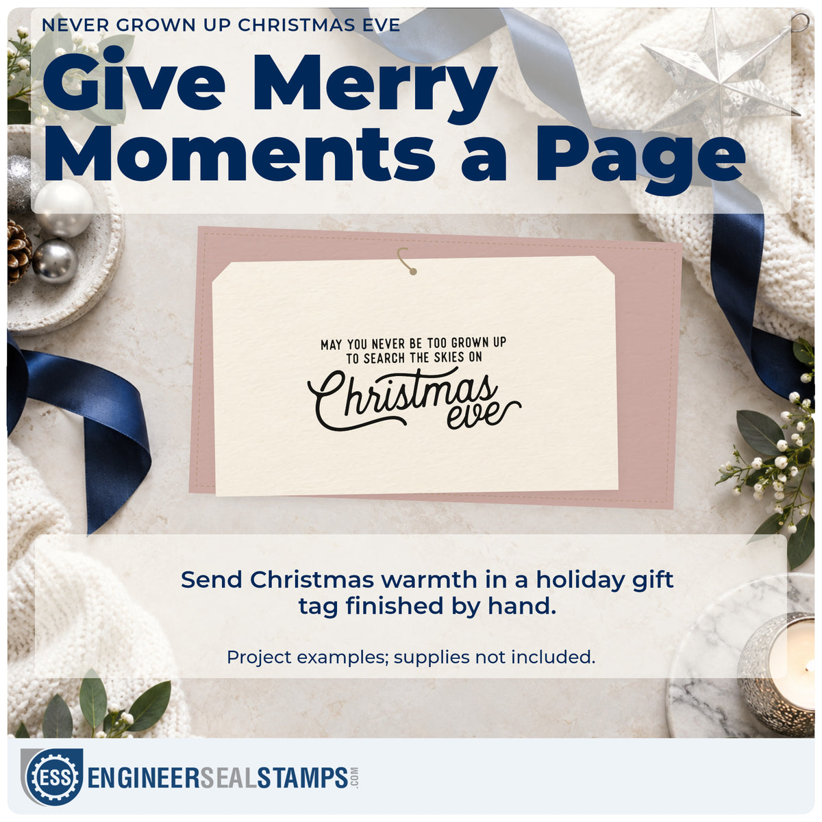 A finished handmade project stamped with the Never Grown Up Christmas Eve Hand Stamp – Duo, ideal for wonder album page.