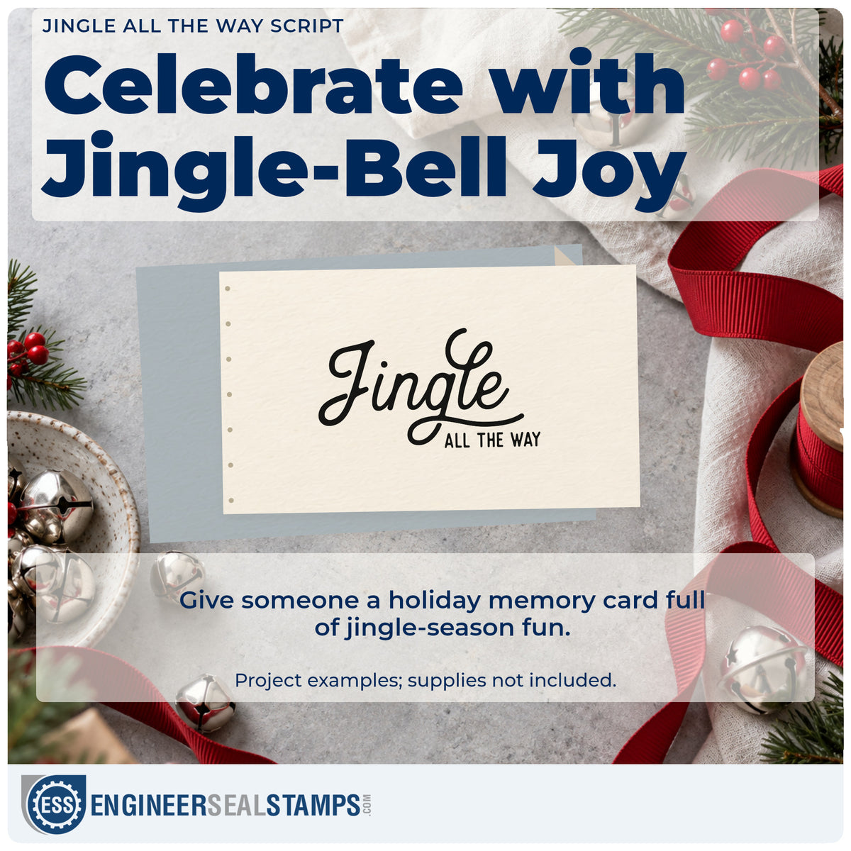 A finished handmade project stamped with the Jingle All The Way Script Lettering Stamp – PSI Pre-Inked, ideal for layered album header.