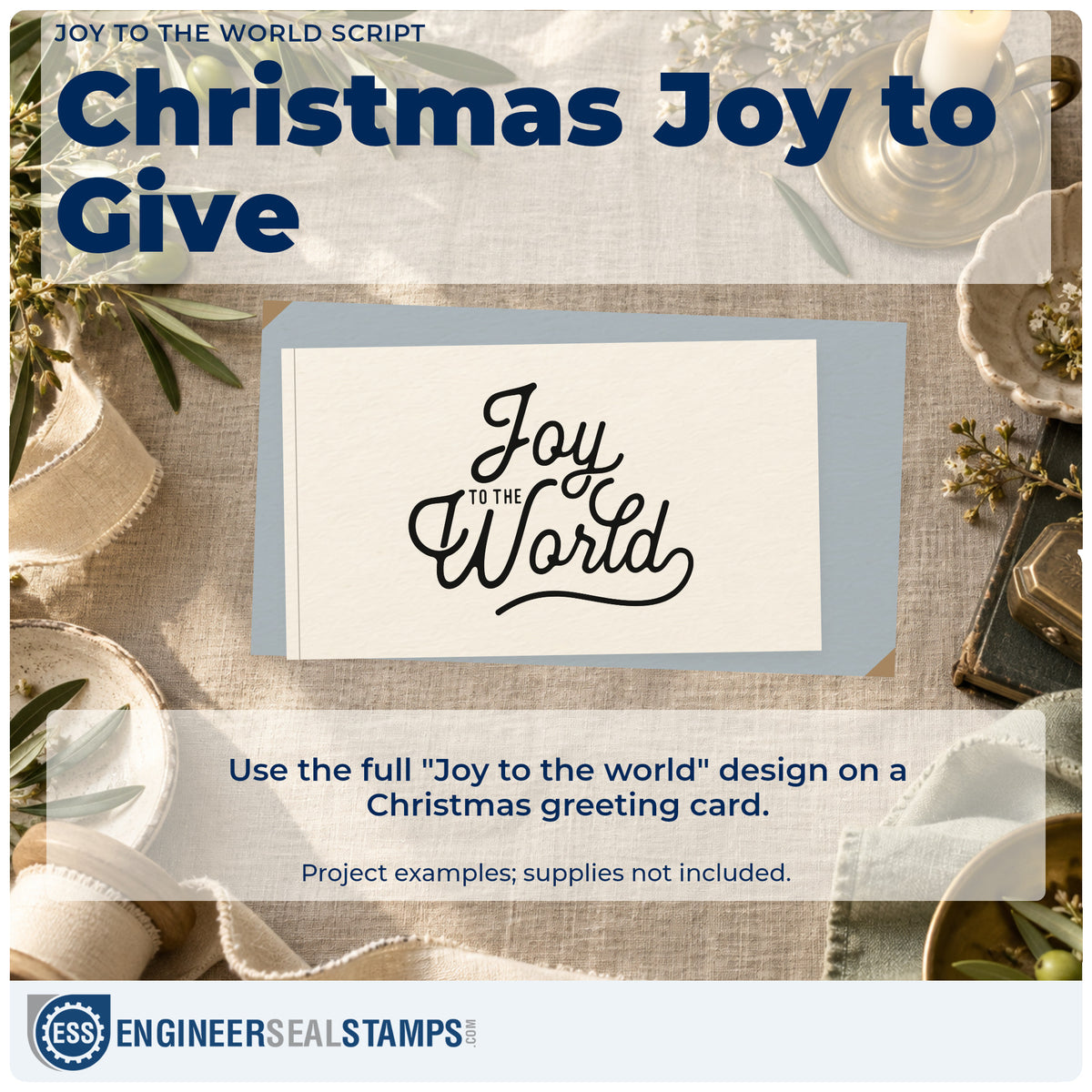 A finished handmade project stamped with the Joy To The World Script Rubber Stamp – Wood Handle, ideal for big small album page.