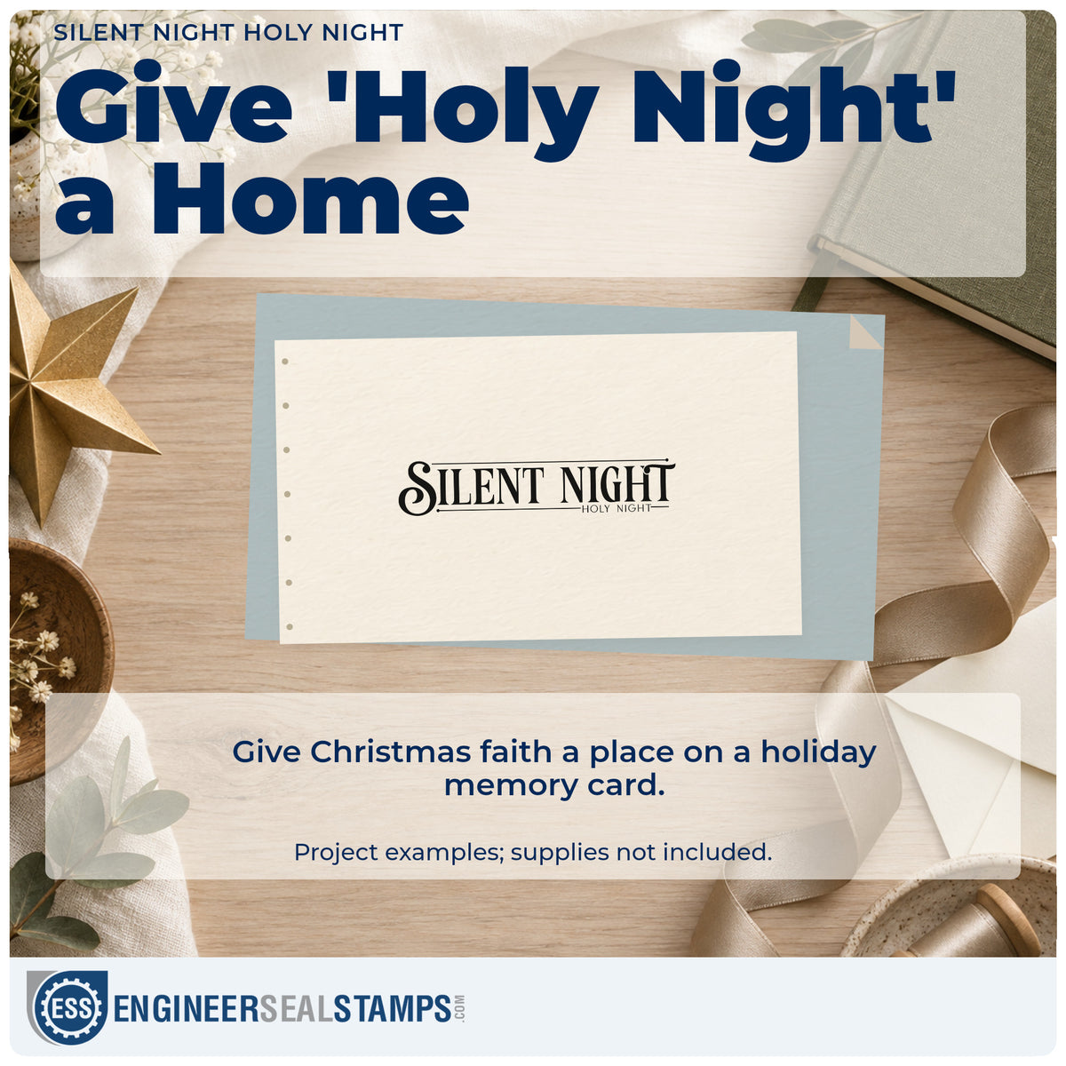 A finished handmade project stamped with the Silent Night Holy Night Serif Lettering Duo Hand Stamp, ideal for service album page.