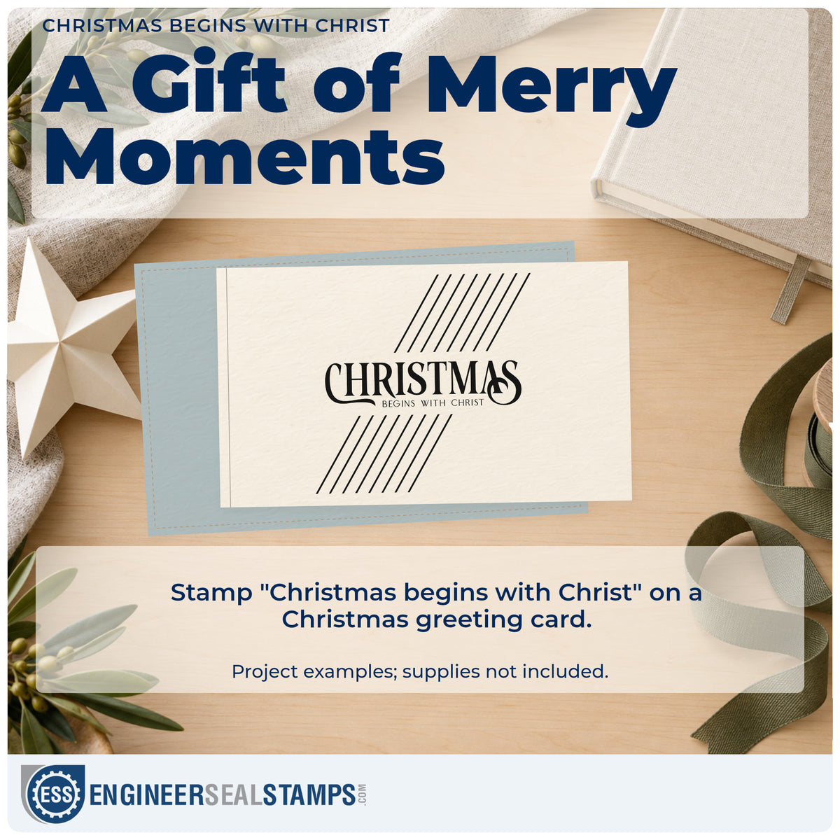 A finished handmade project stamped with the Christmas Begins With Christ Lettering Slim Pre-Inked Stamp, ideal for study album page.