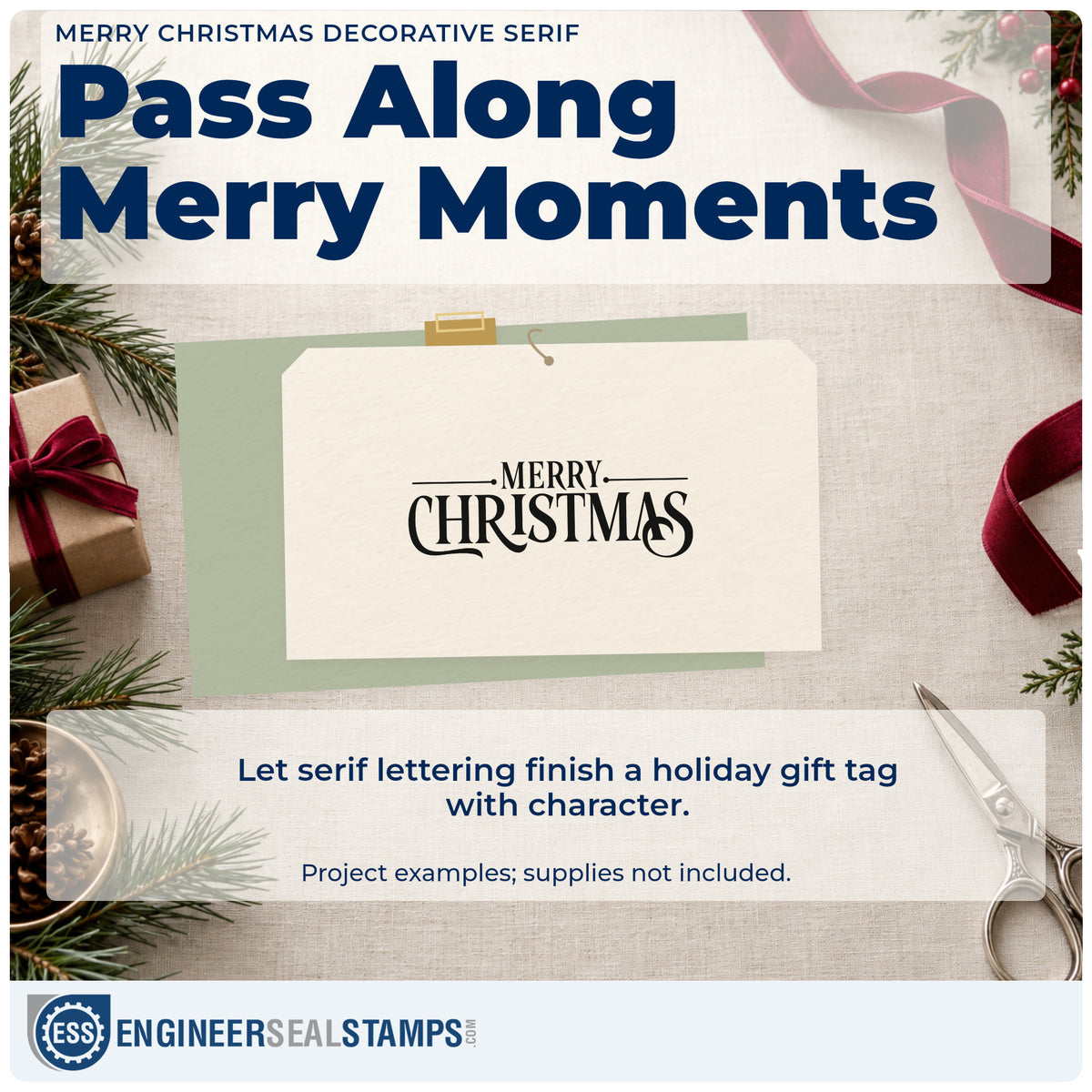 A finished handmade project stamped with the Merry Christmas Self-Inking Stamp, ideal for press proof album.