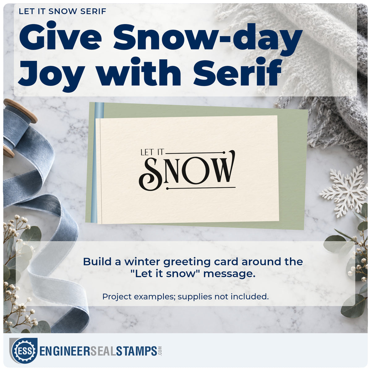 A finished handmade project stamped with the Let It Snow Serif Hand Stamp – Duo, ideal for boutique album page.