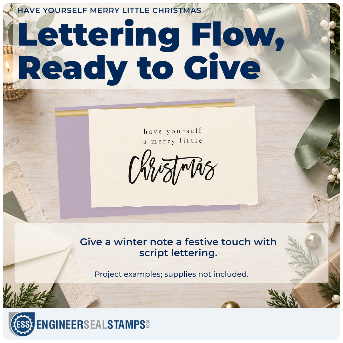 A finished handmade project stamped with the Have Yourself A Merry Little Christmas Flowing Script Rubber Stamp – Duo Hand, ideal for lettering study album.