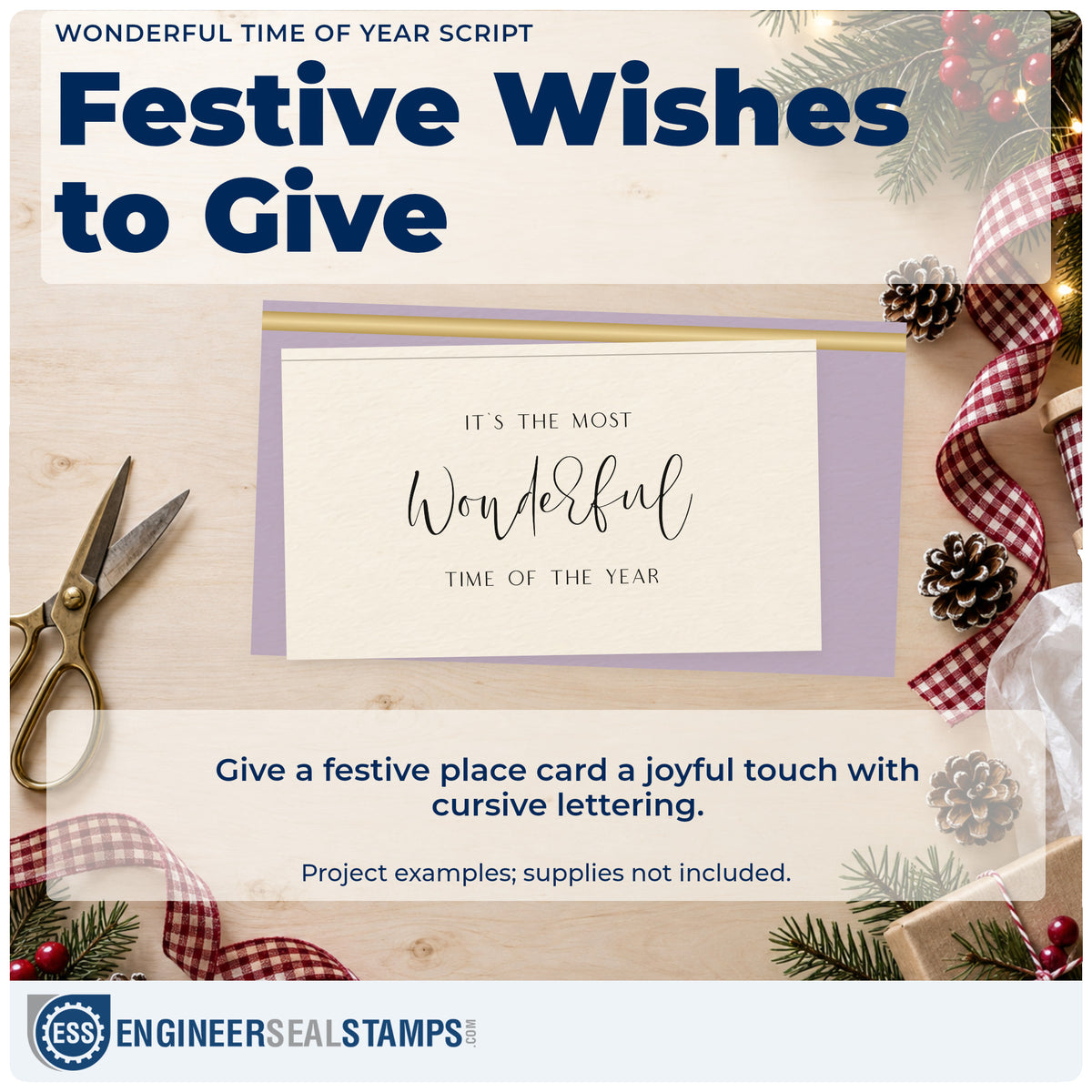 A finished handmade project stamped with the Vintage Pro Wonderful Time Of Year Script Premium Wooden Stamp, ideal for three line album.