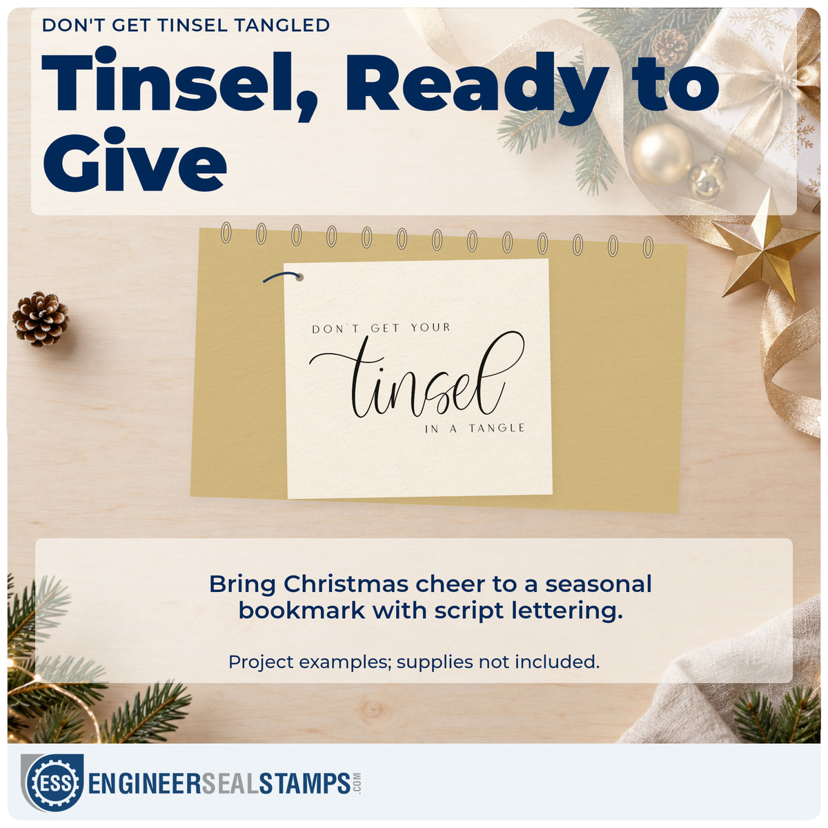 A finished handmade project stamped with the Pre-Inked Don't Get Tinsel Tangled Stamp – PSI, ideal for chaos album page.