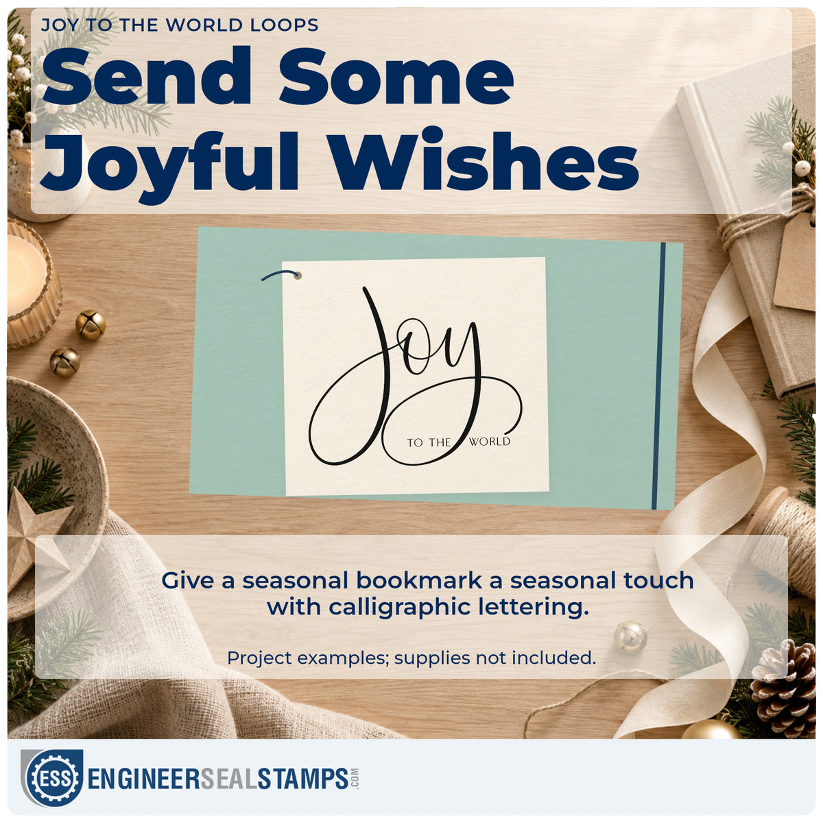 A finished handmade project stamped with the Joy To The World Loops Premium Wooden Stamp – Vintage Pro, ideal for yearly theme album.