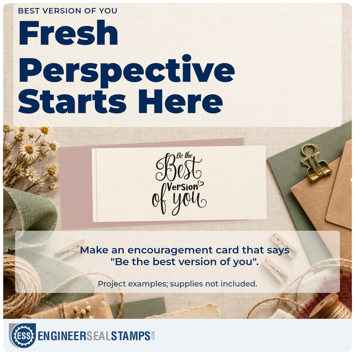 A finished handmade project stamped with the Best Version Of You Pre-Inked Stamp – PSI, ideal for growth album page.