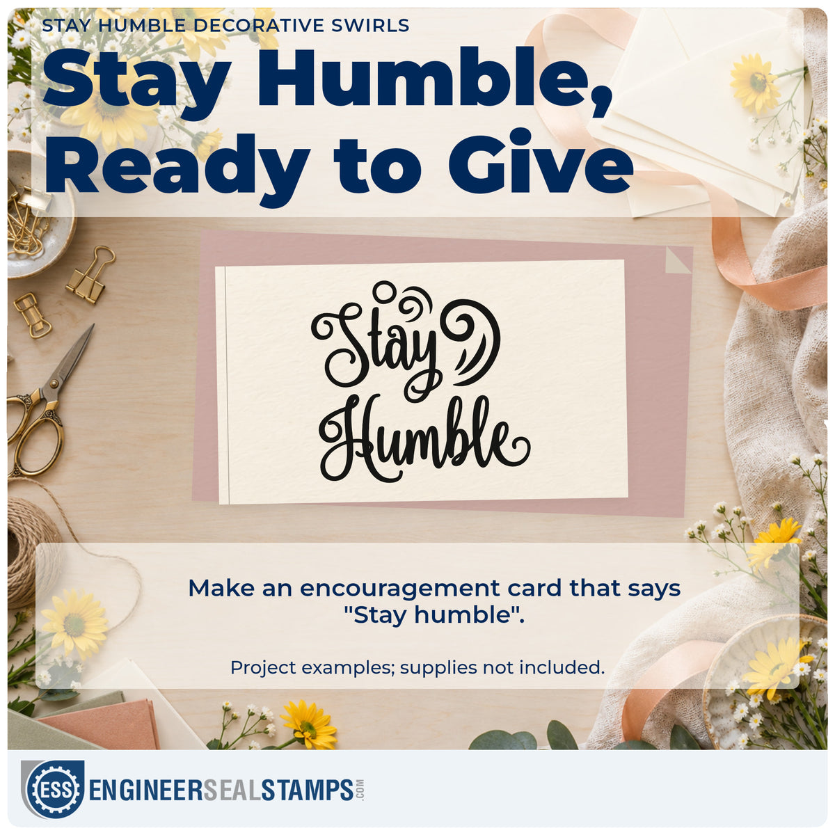 A finished handmade project stamped with the Stay Humble Decorative Swirls Hand Stamp – Duo, ideal for build album page.