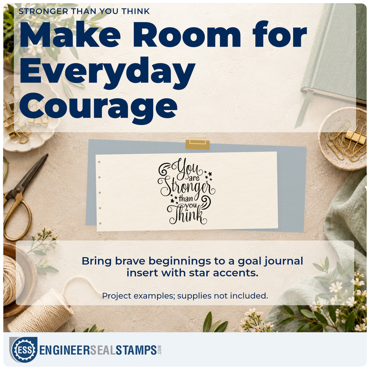 A finished handmade project stamped with the You Are Stronger Than You Think Rubber Stamp – Wood Handle, ideal for distance album page.