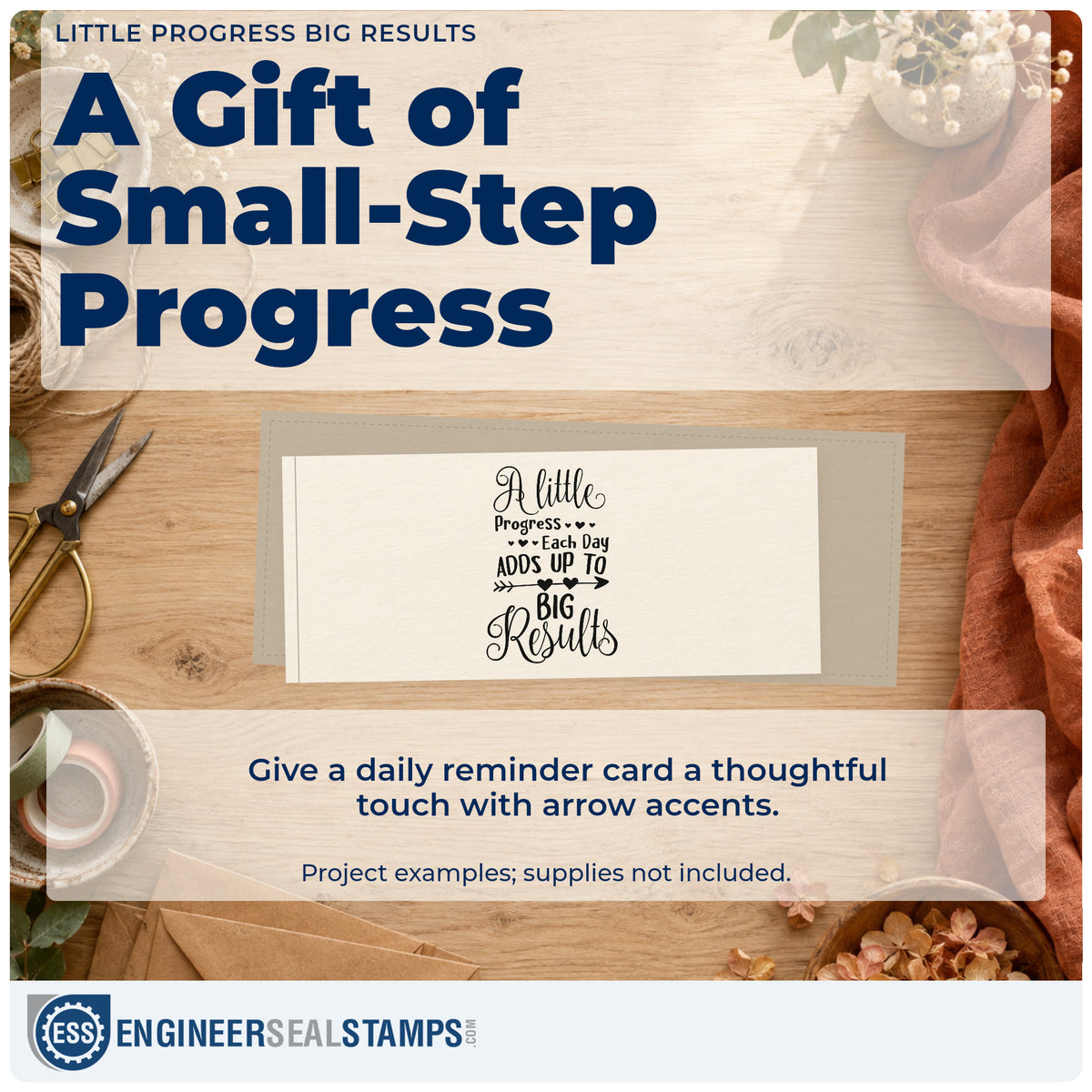 A finished handmade project stamped with the Pre-Inked A Little Progress Each Day Adds Up To Big Results Stamp – PSI, ideal for habit album page.