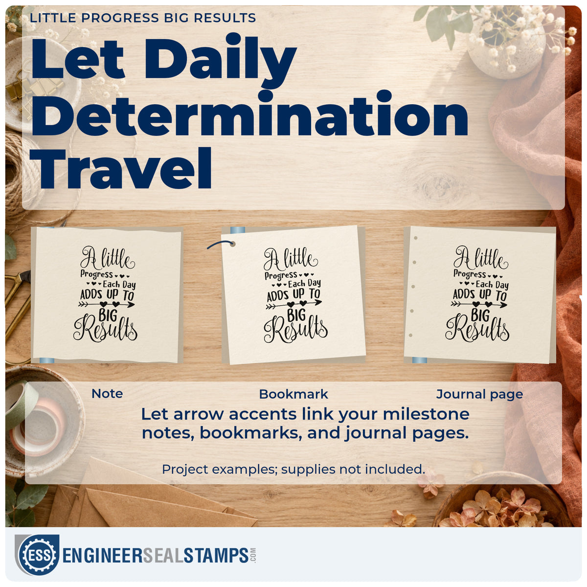 Three project examples made with the A Little Progress Each Day Adds Up To Big Results Hand Stamp – Duo, including daily streak sheet.