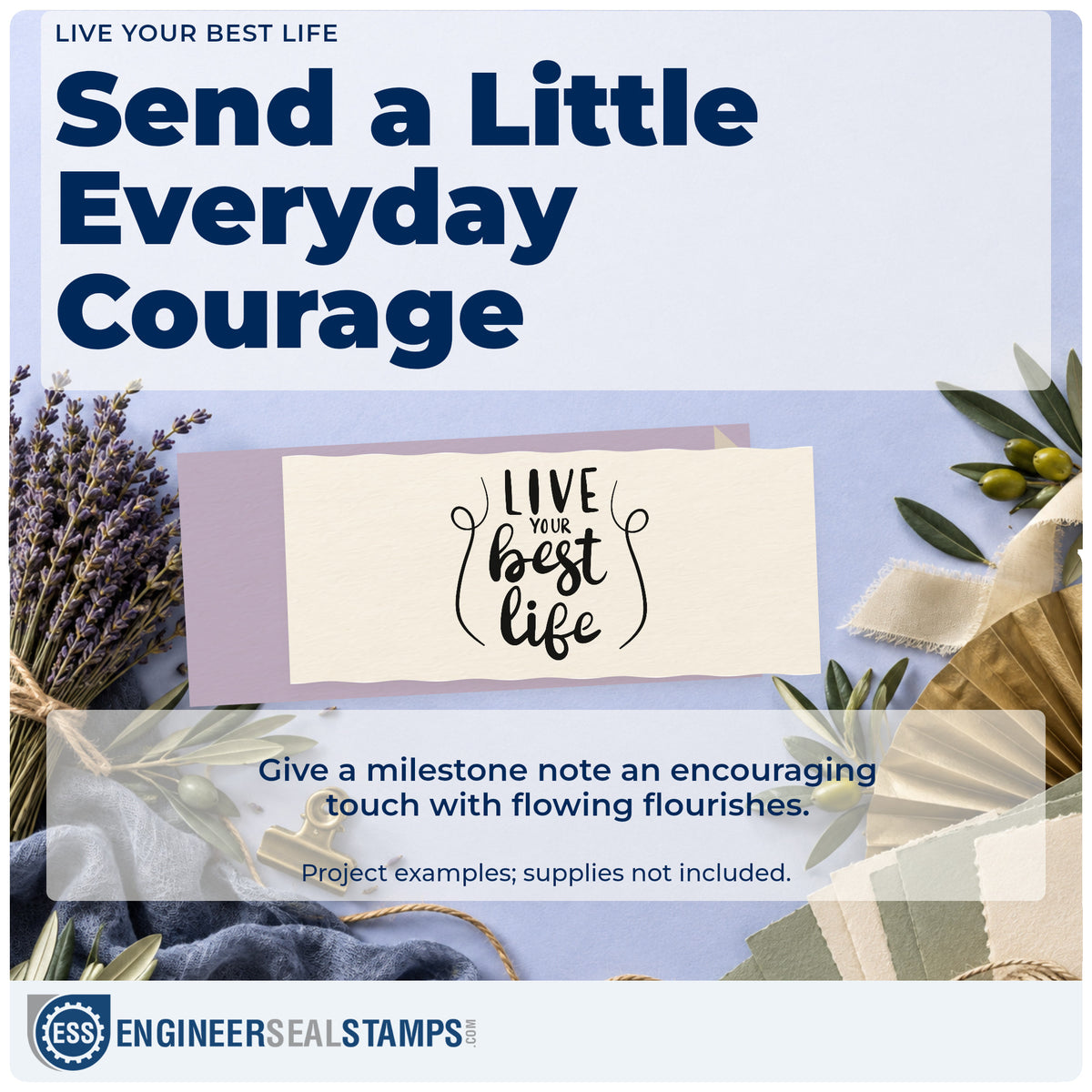 A finished handmade project stamped with the Live Your Best Life Lettering Rubber Stamp – Duo Hand, ideal for travel album page.